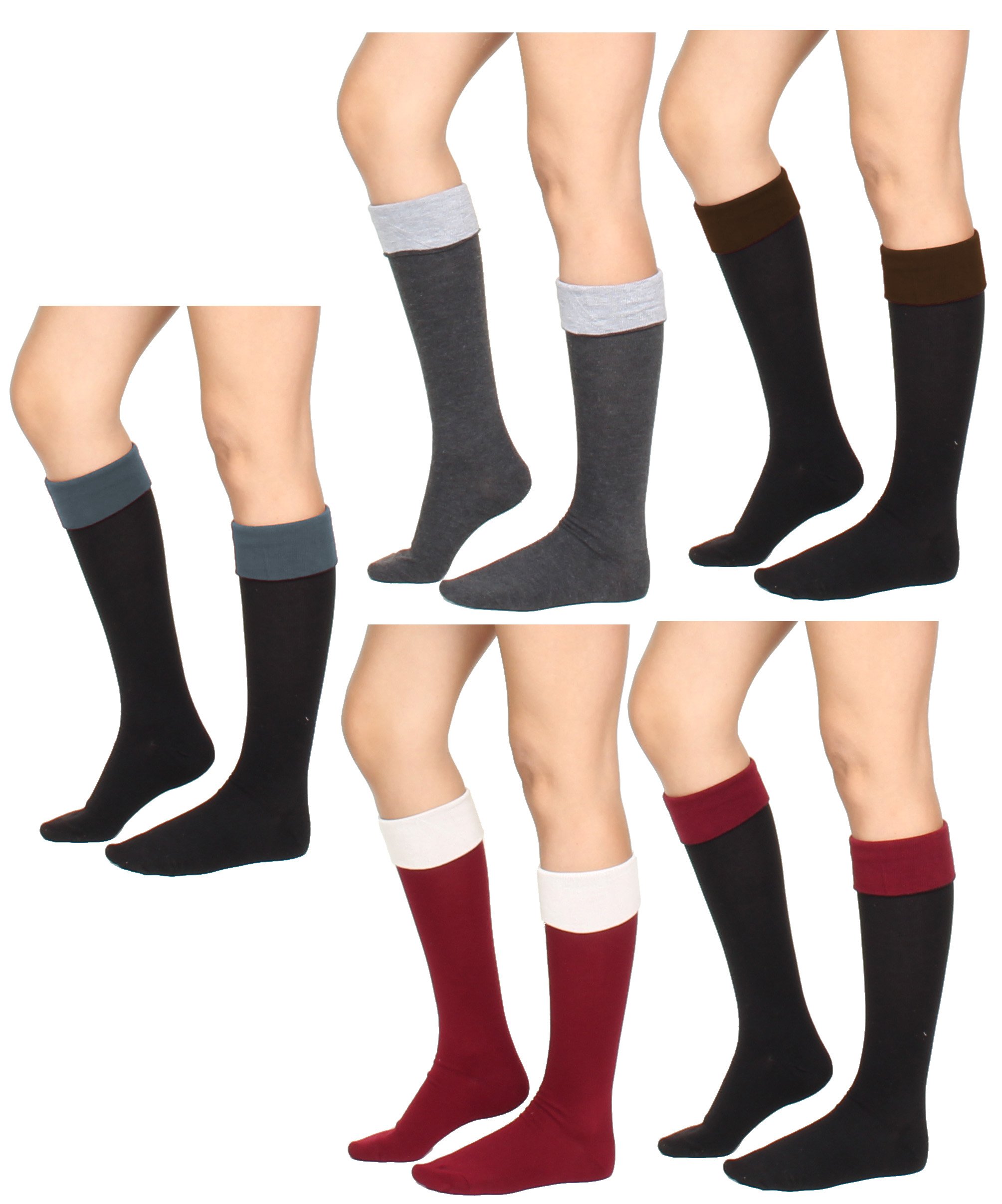 Gilbins 6 Pack Women's Fashion Long Boot Socks - Stretchy Over Knee High Stockings with Lace Trim - Perfect for Boots, Winter Outfits & Stylish Layering
