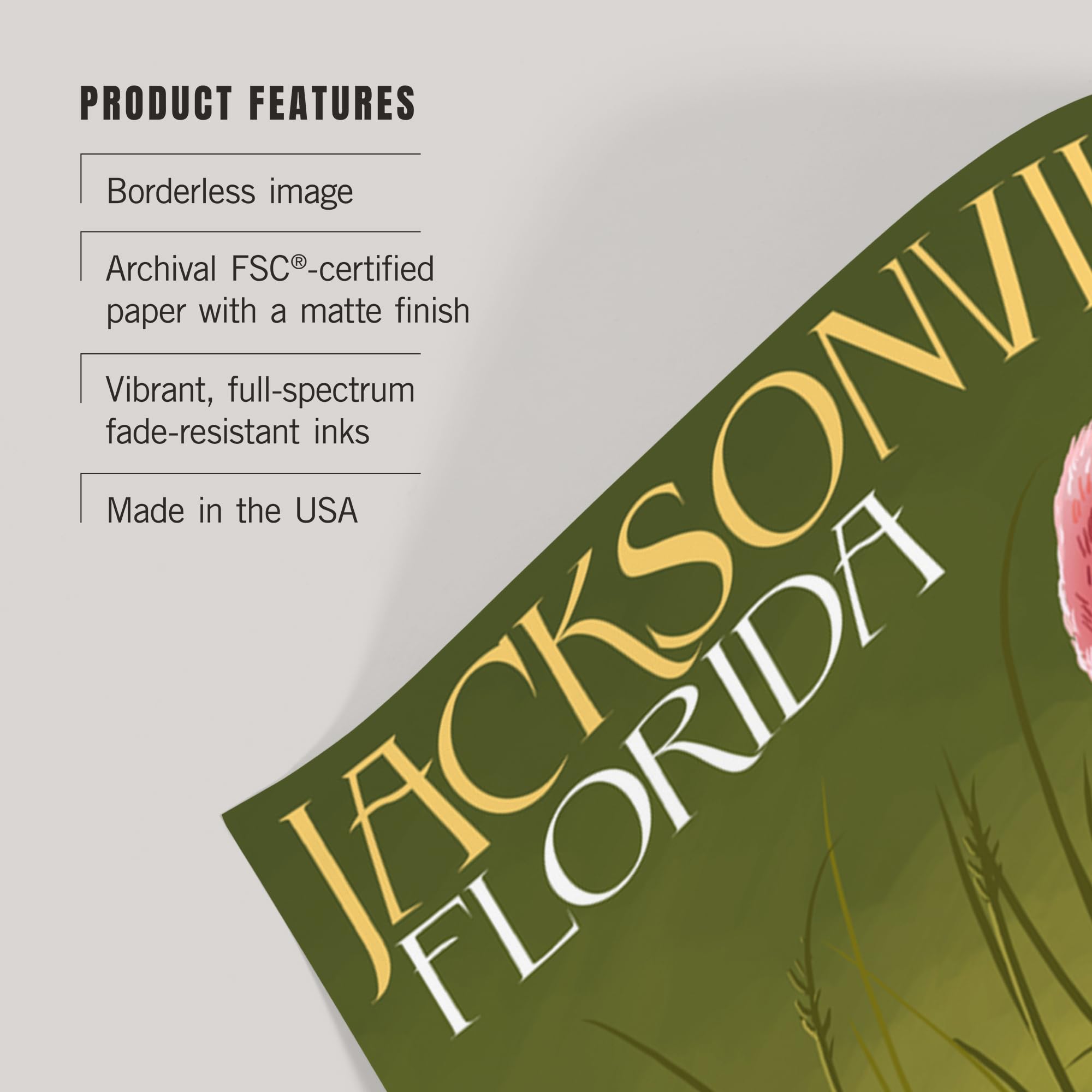 Lantern Press 16x24 Inch Giclee Art Print - Jacksonville Florida Flamingos Wall Decor - Perfect for Living Room, Bedroom & Office