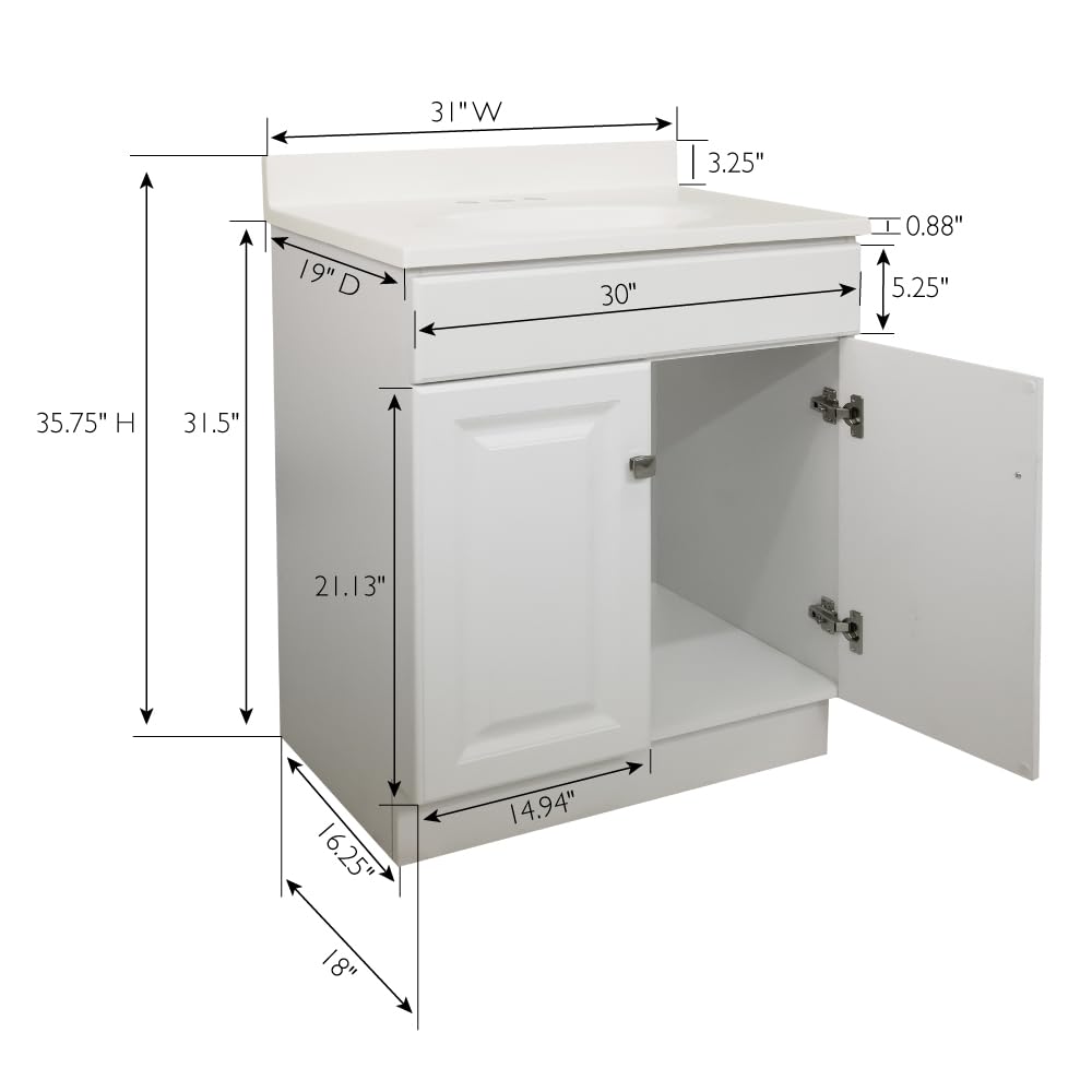 Design House 31-Inch Bathroom Vanity with Ivory Swirl Top – White Ready-to-Assemble Sink Cabinet for Small Bathrooms & Powder Rooms (Model 591222) – Perfect for Modern Homes, Apartments & Guest Baths