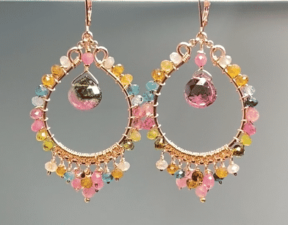 Tourmaline Rose Gold Hoop Chandelier Earrings for Women - Elegant Dangling Drop Earrings for Party, Wedding & Evening Outfits