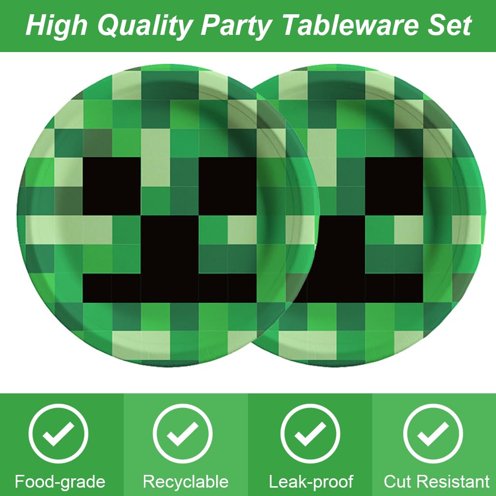 41-Piece Pixel Party Supplies Set - 20 Plates, 20 Napkins & 1 Tablecloth for Minecraft Birthday Party Decorations | Perfect for Pixel-Themed Parties, Gaming Events & Kids Celebrations