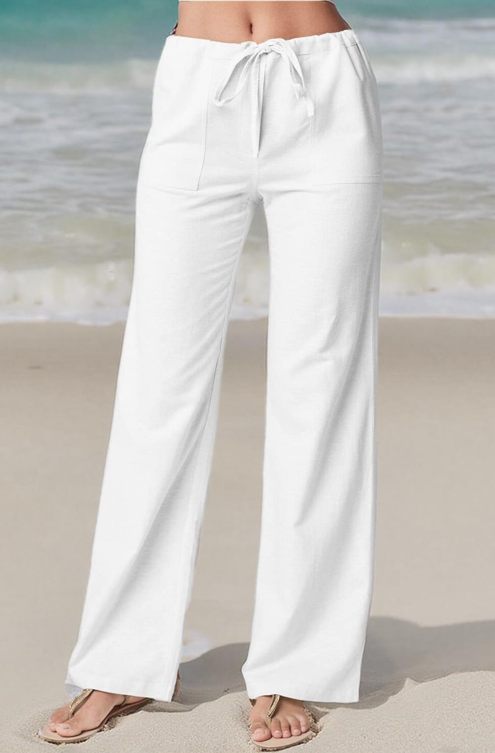 CHARTOU Women's Lightweight Drawstring Waist Wide-Leg Palazzo Yoga Beach Pants - Comfortable Lounge, Yoga, Travel & Summer Casual Wear