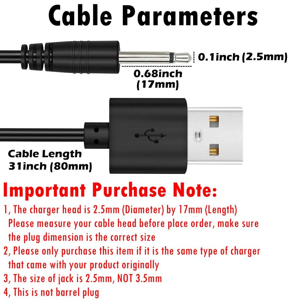 2 Pack 2.7ft USB to DC 2.5mm Fast Charging Cable - Replacement Power Cord Adapter for Cameras, GPS, Dash Cams & Portable Devices | High-Speed Charger Wire for Home, Office & Travel Use