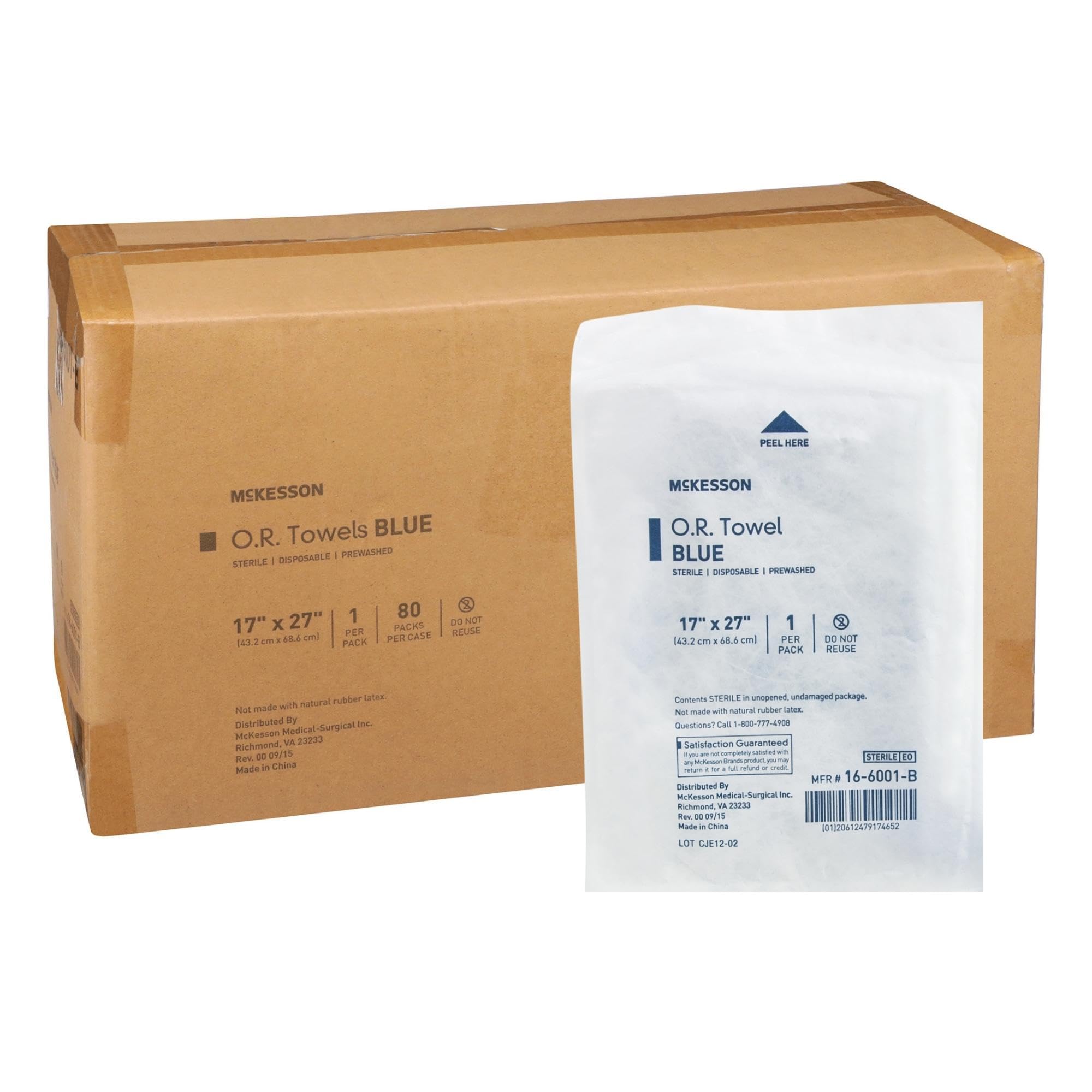 McKesson Sterile Disposable O.R. Towels - Pre-Washed Cotton Plain Weave, Blue, 17