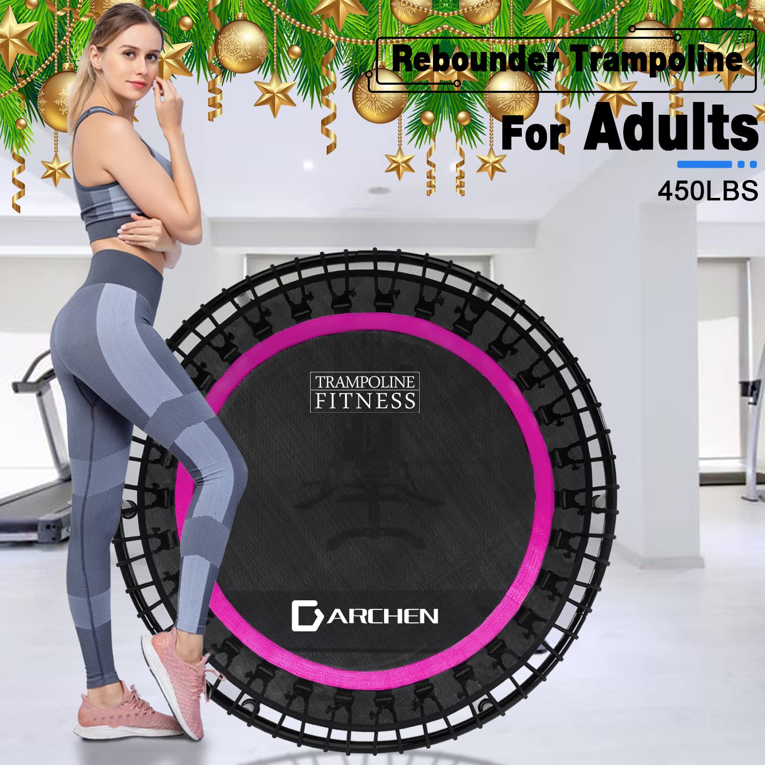 DARCHEN Krtpm Trampoline for Fitness & Exercise - Rebounder Trampoline for Home Workout, Indoor Gym, Kids Play & Weight Loss - 40/48 Inch Mini Trampoline with Safety Net & Handle