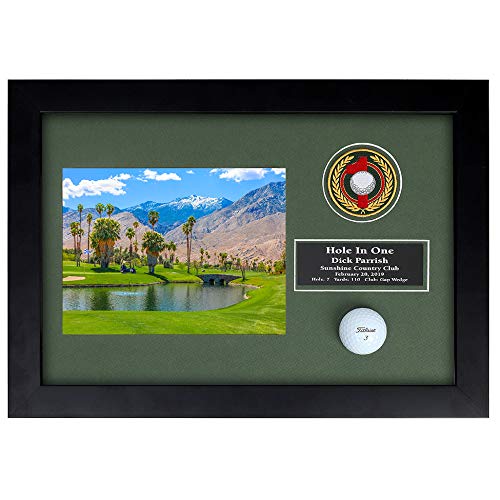 Golf Hole in One Shadowbox Display Case - Holds Golf Ball & Vertical Scorecard or Photo with Engraved Plate - Perfect for Trophy Room, Man Cave, or Golf Memorabilia Collection
