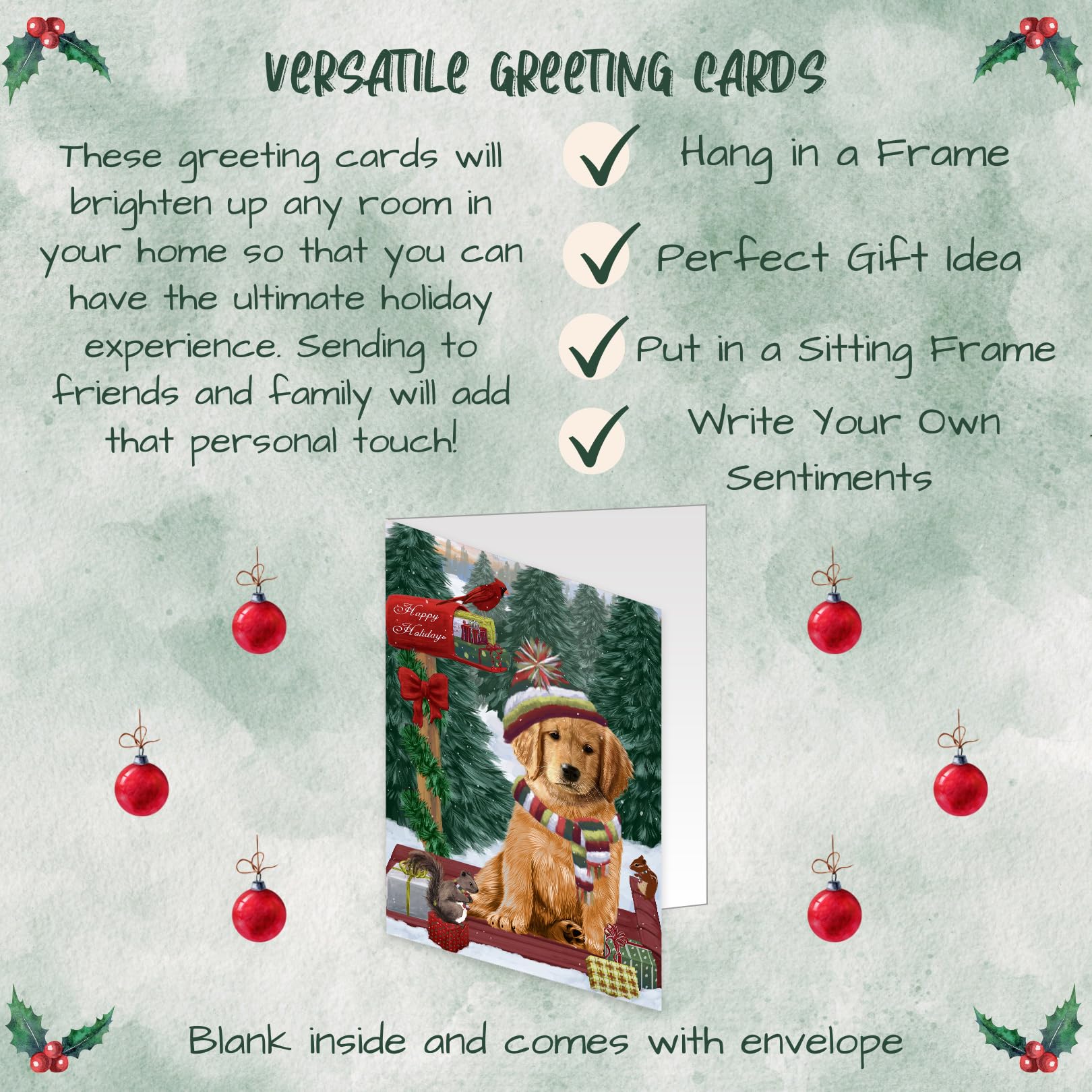 Golden Retriever Christmas Greeting Cards - 50 Blank Inside Pet Themed Note Cards with Envelopes - Custom Dog Holiday Cards for Xmas Gifts, Party Invitations & Thank You Notes