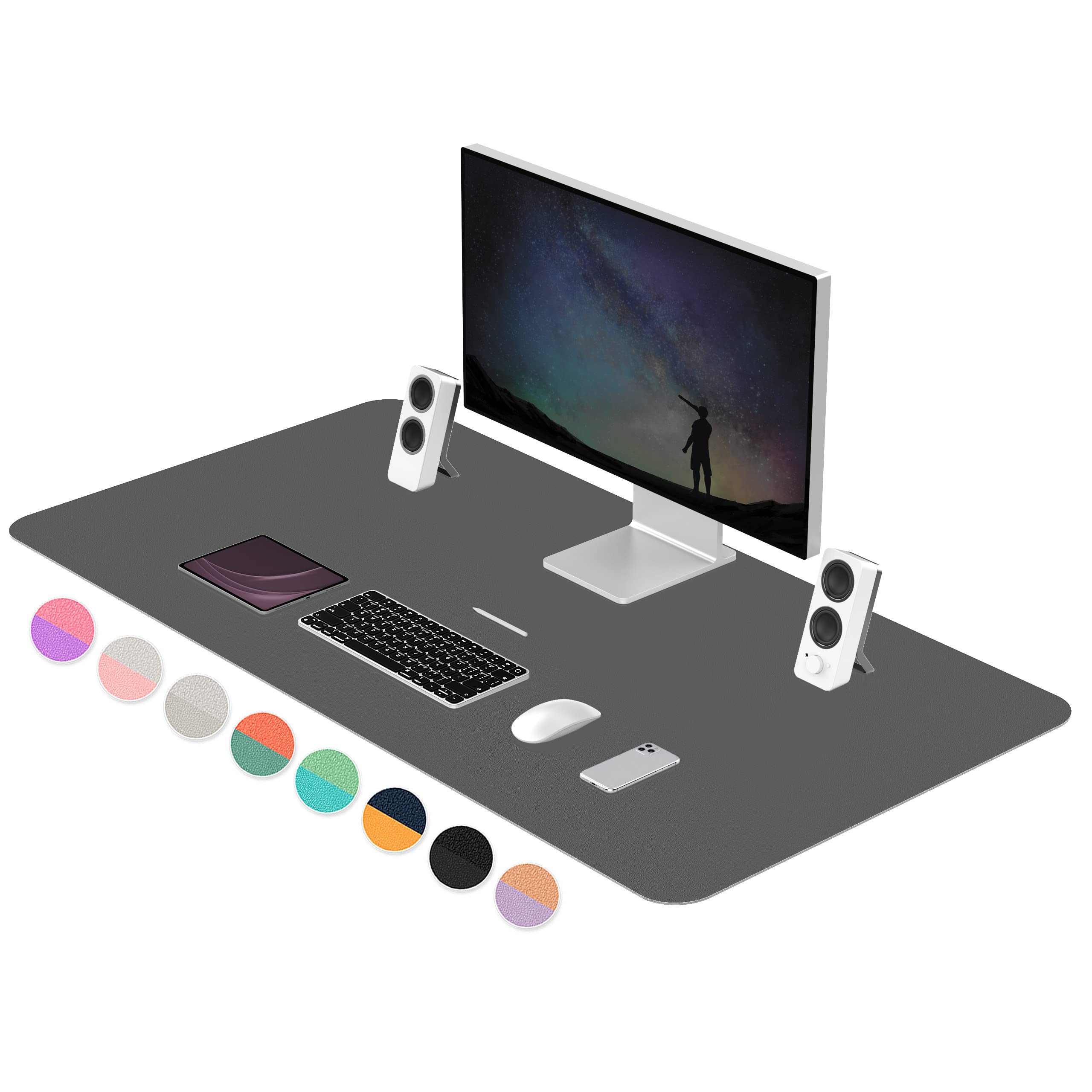 Dual-Sided Leather Desk Pad - Waterproof Office Desk Blotter Protector & Mouse Mat (47.2