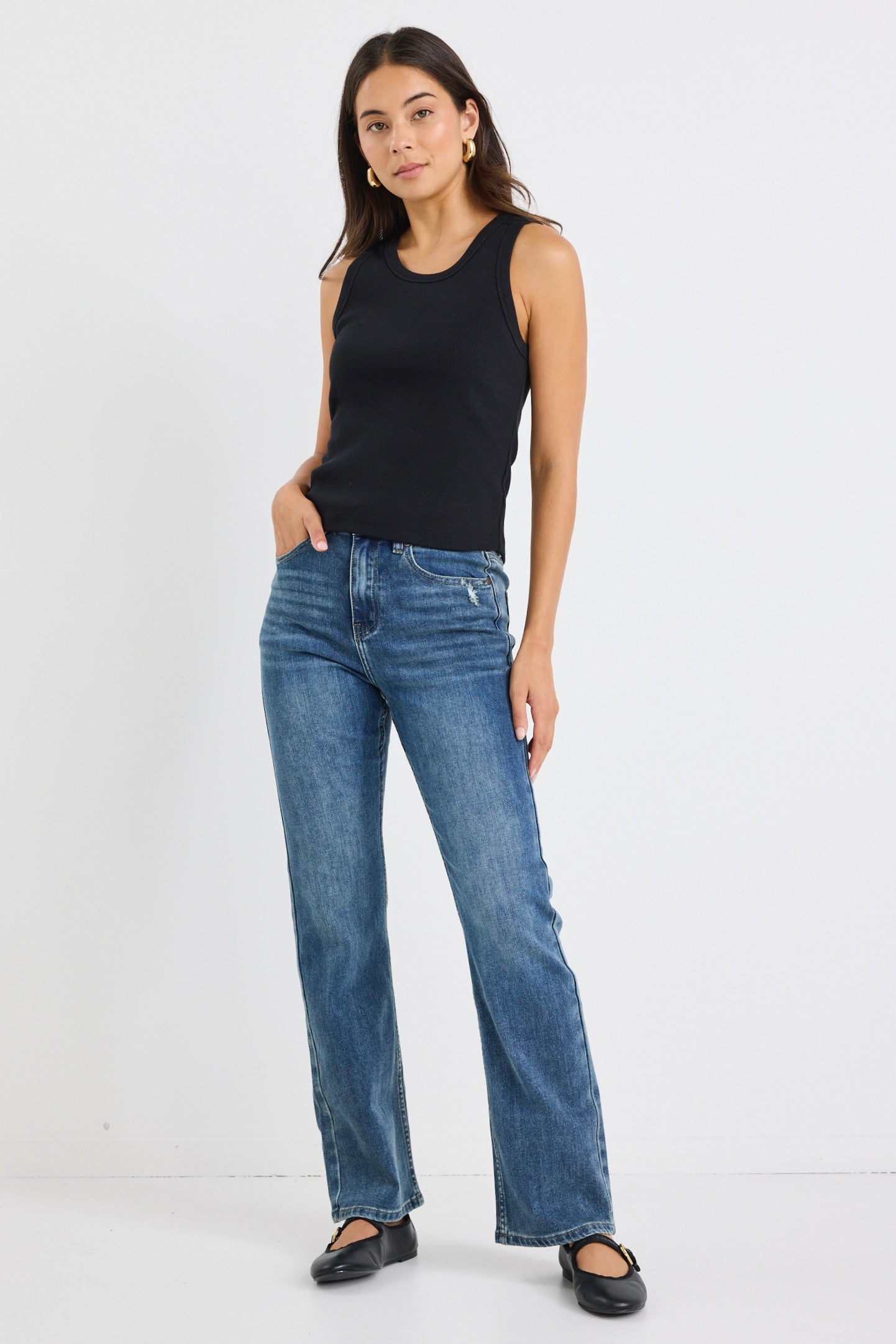 Farah Mid Blue High Rise Soft Flare Jeans for Women - Stretchy Comfort Denim Pants with Flared Leg - Perfect for Casual Wear, Office Outfits & Date Nights