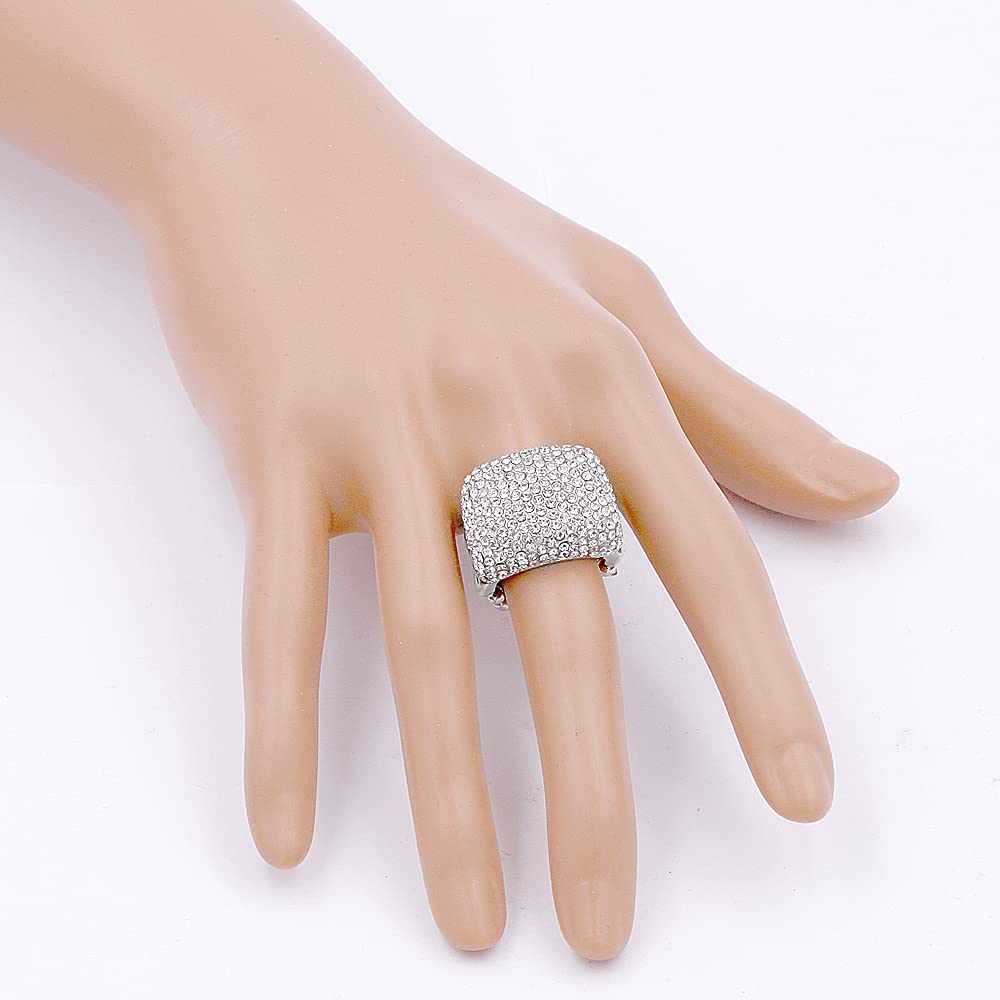 Luxury Half Cube Crystal Stretch Rings for Women - Adjustable Statement Jewelry for Parties, Weddings & Everyday Wear