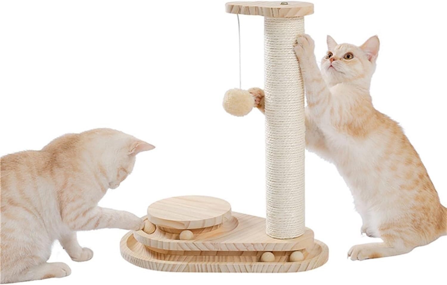 Interactive Wooden Cat Tree for Indoor Cats - 2-Tier Rotating Scratching Post with Smart Track Ball & Dangling Toy | Perfect for Play, Exercise, and Climbing in Small Spaces