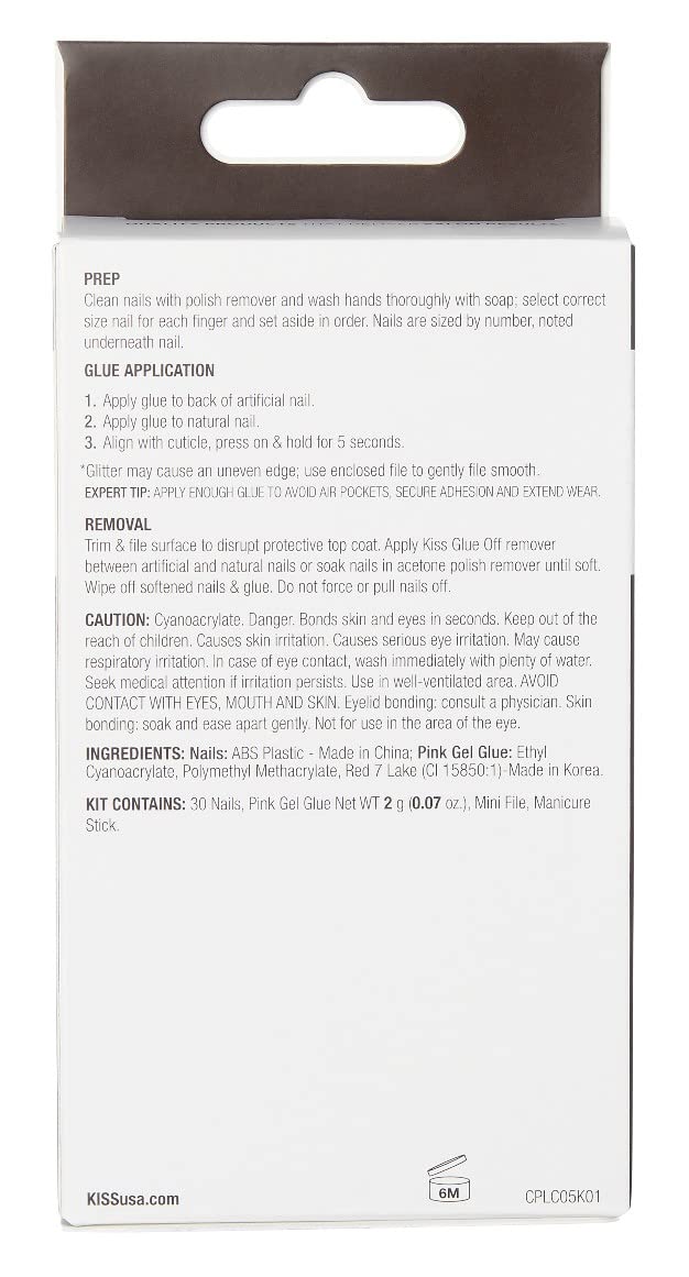 Premium Kiss Classy Long Acrylic Nails - 30 Count (Pack of 3) | False Nails for Women, Natural Looking Fake Nails for Manicure, Party & Special Occasions