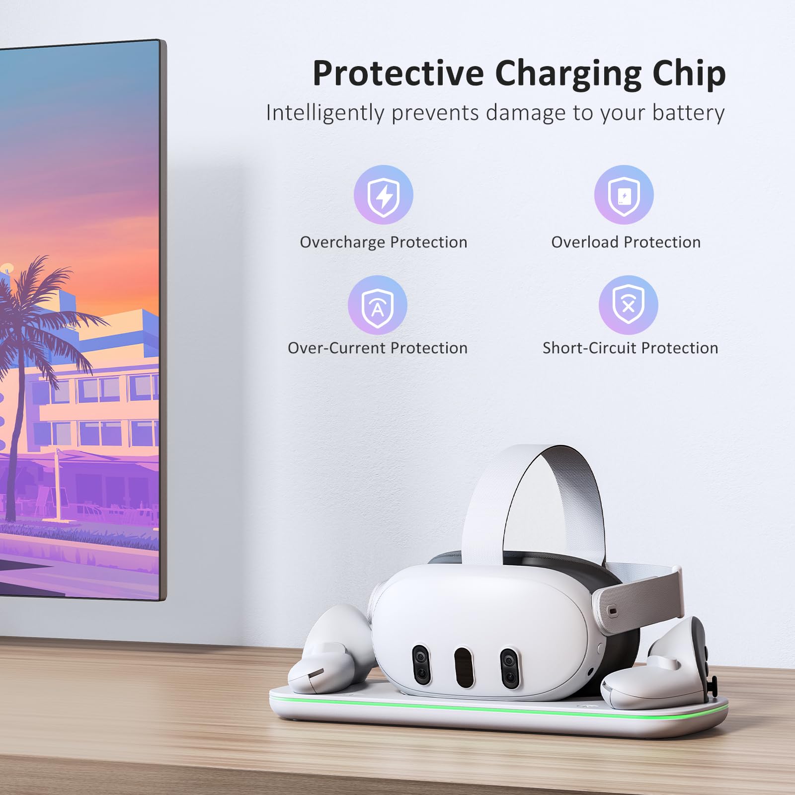 NexiGo 2nd Gen VR Charging Dock for Meta Quest 3 & Oculus Quest 3 - White Charging Station with LED Indicator, 2 Rechargeable Batteries & USB-C Cable | Perfect for VR Gaming Setup & Headset Display