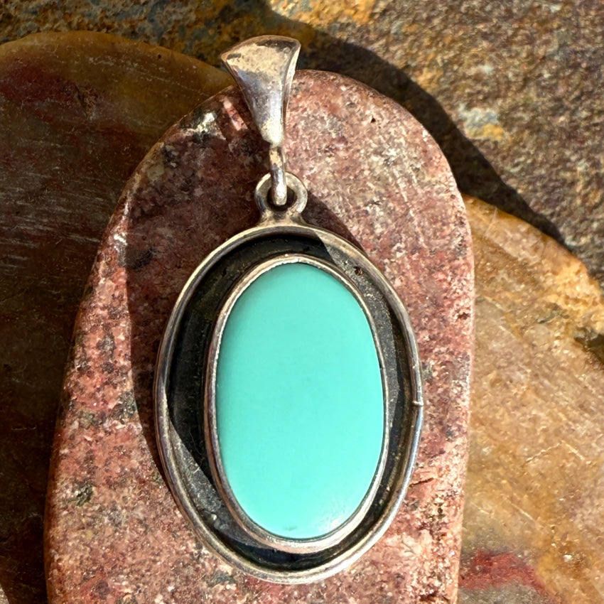 Vintage Sterling Silver & Turquoise Pendant Necklace - Handcrafted Southwest Jewelry for Women - Perfect for Boho, Western & Native American Style Outfits