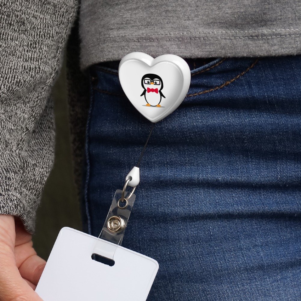 Cartoon Penguin Lanyard with Bow Tie & Glasses - White | ID Badge Holder for Work & Events