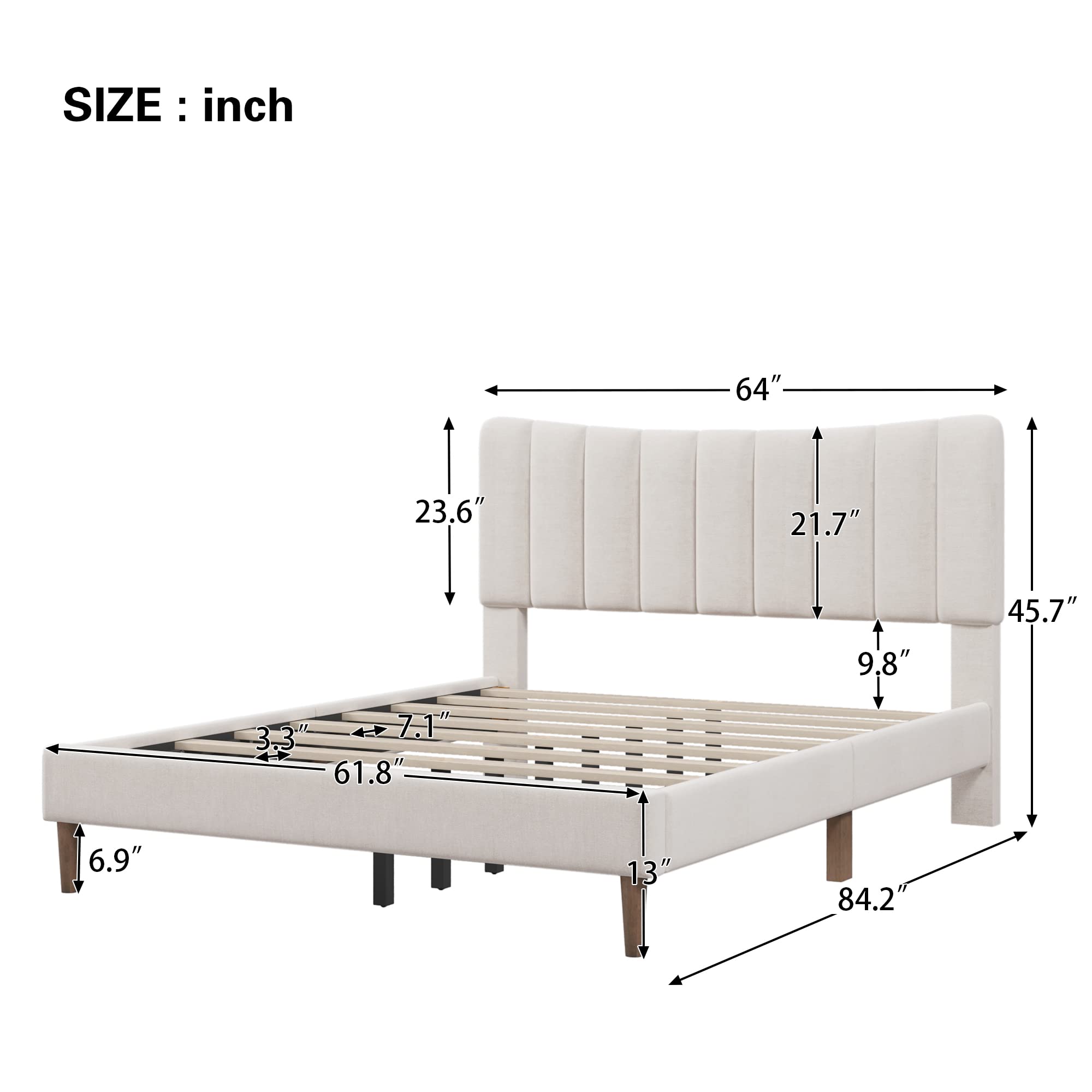 Modern Upholstered Queen Bed Frame with Tufted Headboard - Wooden Slat Support, No Box Spring Needed, Cream Platform Bed for Master Bedroom & Guest Room | Perfect for Contemporary Home Decor & Small Space Living