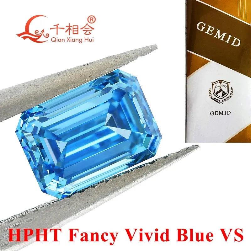 1.028ct VS1 Clarity Emerald Shape HPHT Lab Grown Diamond - Fancy Vivid Blue, GEMID Certified Loose Stone for Engagement Rings & Fine Jewelry