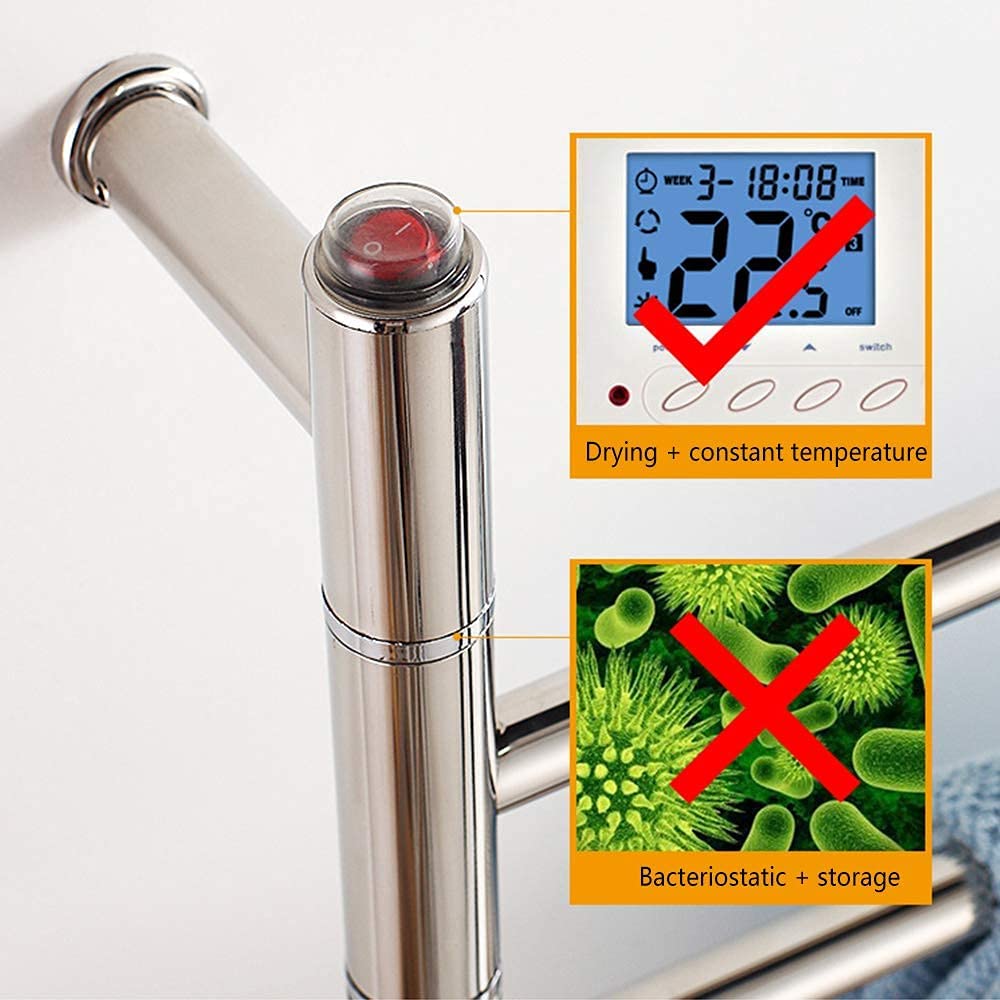 Premium Stainless Steel Towel Warmer for Bathroom - Wall Mounted, Hardwired & Plug-in 4-Bar Heated Towel Rack with Timer (51W, Silver) - Perfect for Spa, Luxury Hotels & Cozy Home Bathrooms