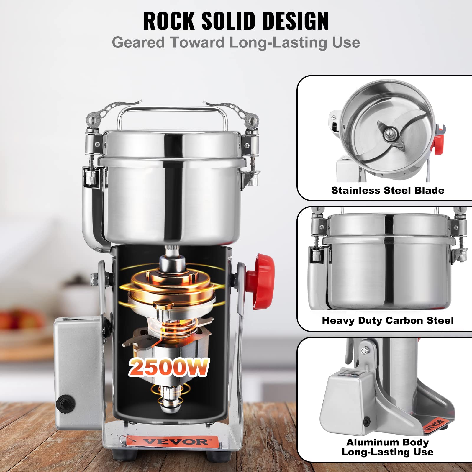 VEVOR 700g Commercial Electric Grain Grinder - 2500W High-Speed Stainless Steel Mill for Coffee, Corn, Pepper & Dry Grains | Perfect for Home Kitchens, Bakeries & Coffee Shops
