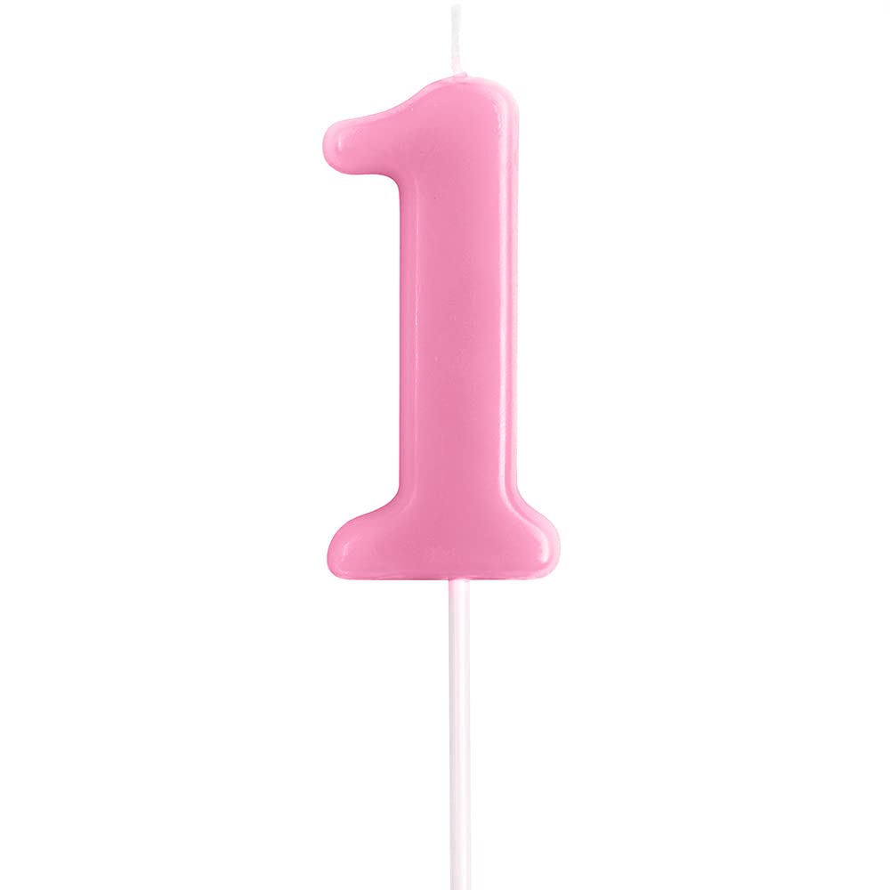 1st Birthday Candle - Large 2.76 Inch Pink Number 1 Candle for Cake Decorating, Birthday Parties & Anniversaries | Perfect for Baby's First Birthday, Gender Reveal & Celebration Cakes