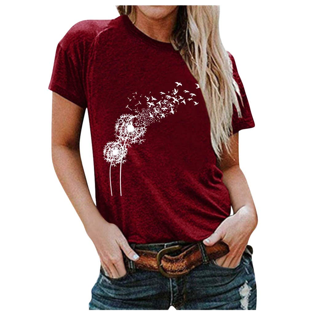 Women's Summer Short Sleeve T-Shirt - Leaf Print Casual O-Neck Blouse Top | Perfect for Beach Outings, Casual Wear & Summer Vacations