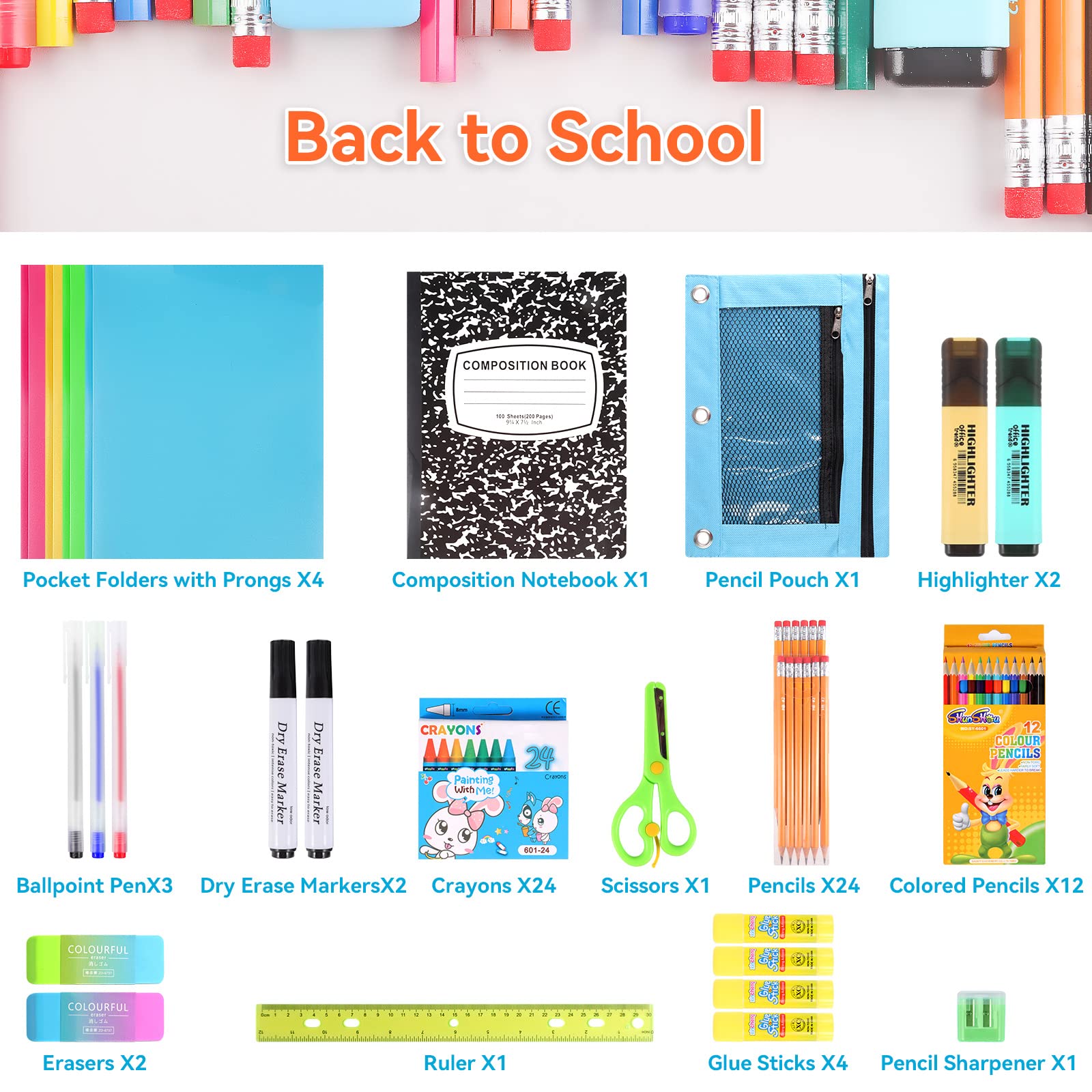 82-Piece Back to School Supplies Kit for Kids K-12 | Bulk School Essentials Set for Boys, Girls & Teachers | Includes Crayons, Pencils, Folders, Notebooks & More | Perfect for Classroom, Homeschool & Student Organization