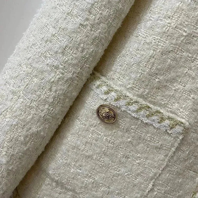 Women's Casual Round Neck Tweed Jacket - Stylish & Comfortable Outerwear for Work, Office & Everyday Wear
