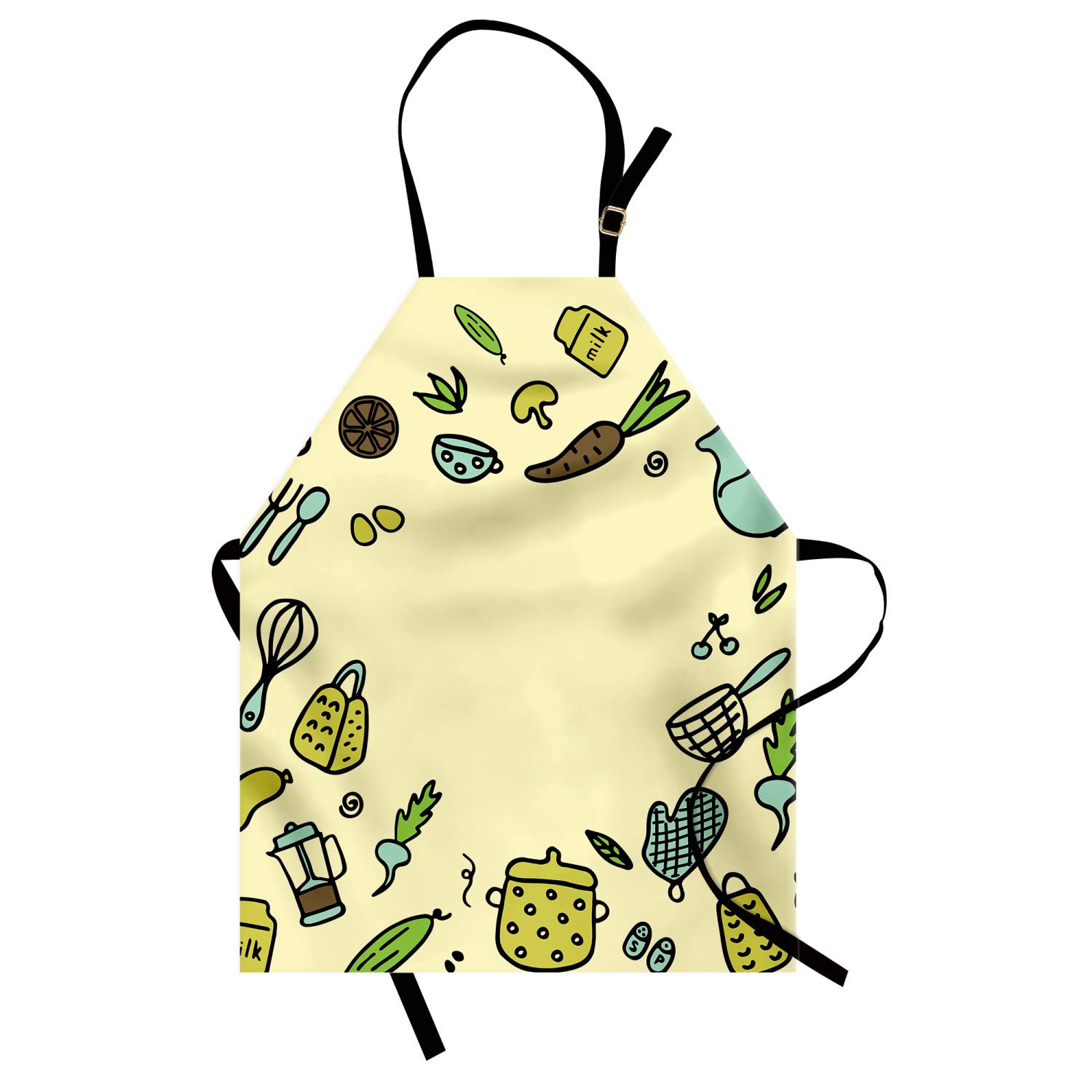 Ambesonne Personalized Chef Apron - Kitchen Appliances Doodle Design, Adjustable Neck Bib for Cooking & Baking, Unisex Adult Size in Avocado Green - Perfect for Home Chefs, BBQ Parties & Culinary Gifts