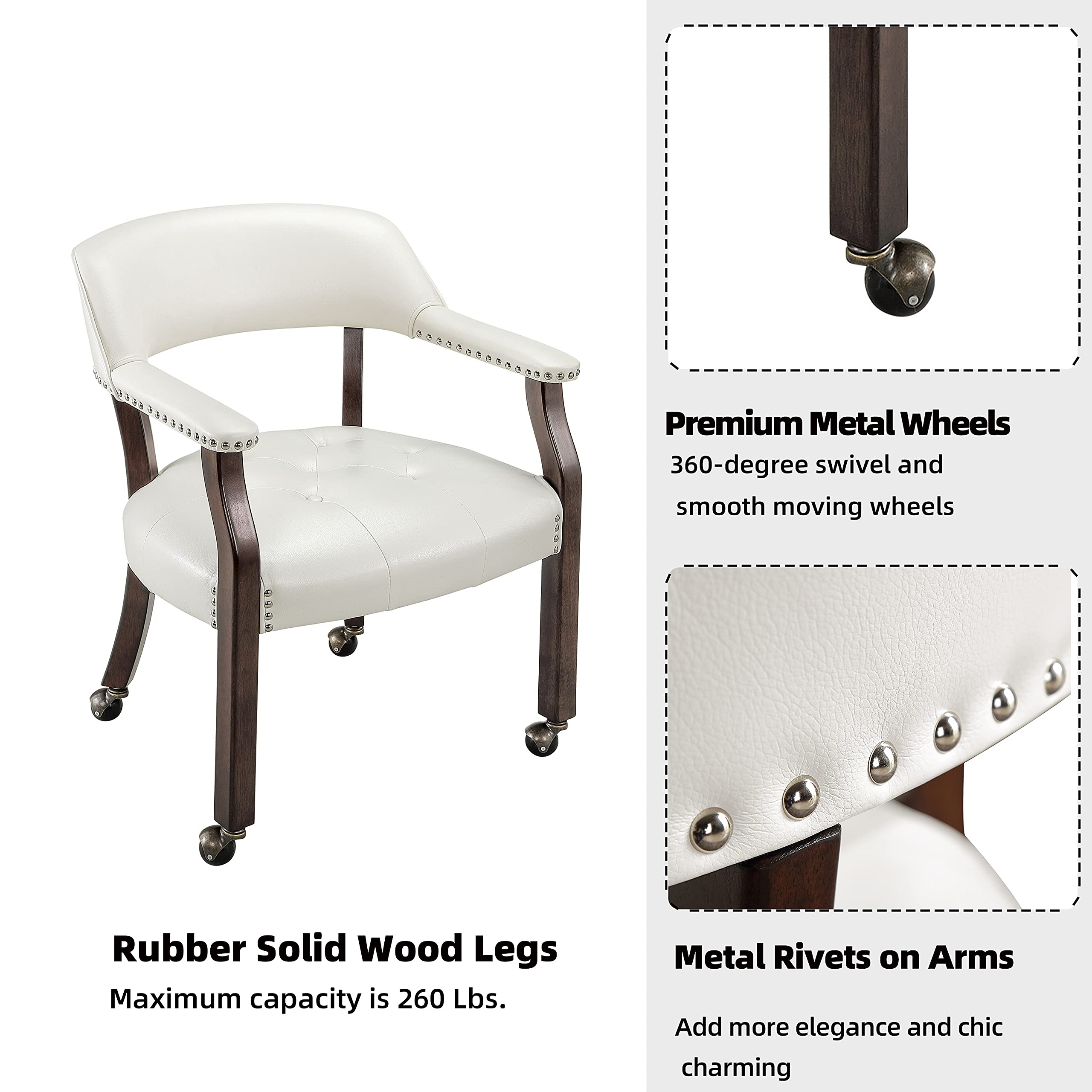 MODERION Solid Wood Executive Office Chair with Wheels & Arms - Classic Swivel Upholstered Desk Chair for Home & Office - 31.5