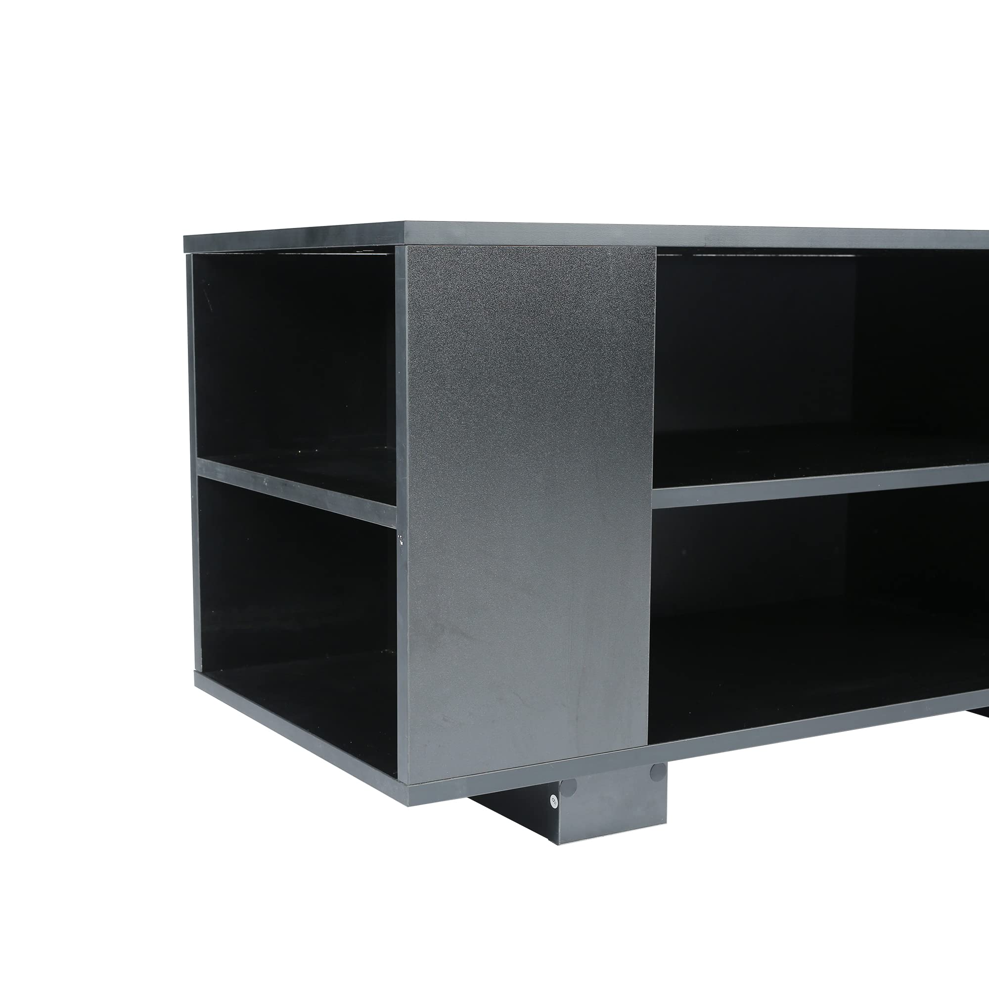 Mid-Century Modern TV Stand for 65-Inch Flat Screen TVs - Universal Entertainment Center with 8 Open Shelves, Storage Cabinet for Living Room & Bedroom - Black TV Console Table | Perfect for Home Theater Setup & Media Organization