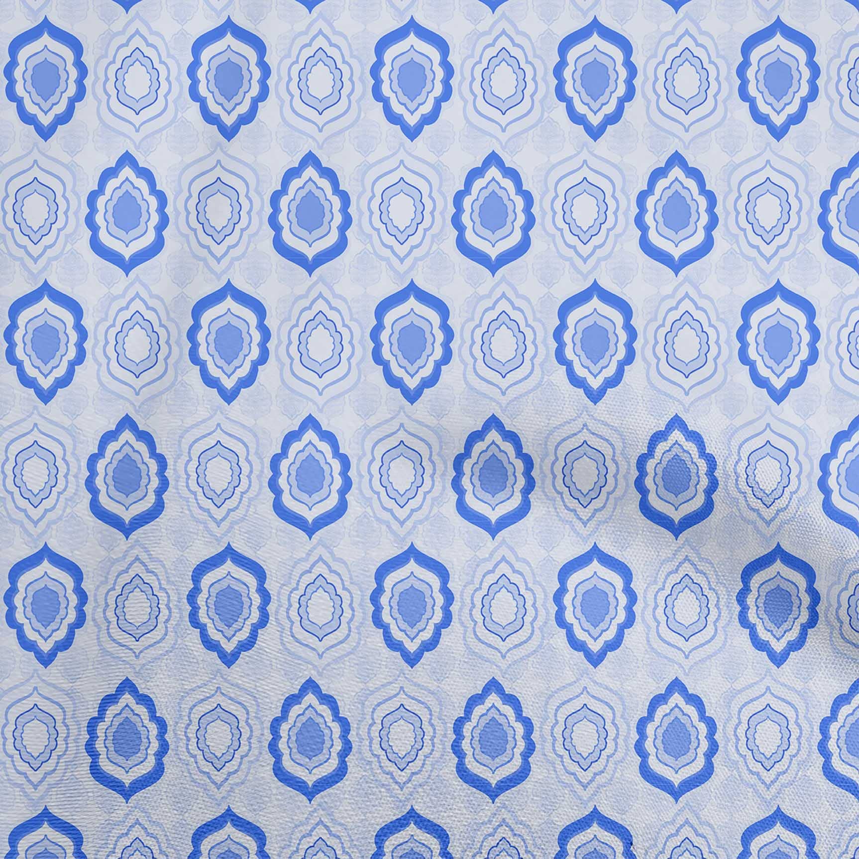 oneOone Polyester Spandex Medium Blue Asian Ornamental Printed Fabric - 56 Inch Wide Craft Material for Sewing, Quilting & DIY Projects - Perfect for Home Decor, Apparel & Upholstery