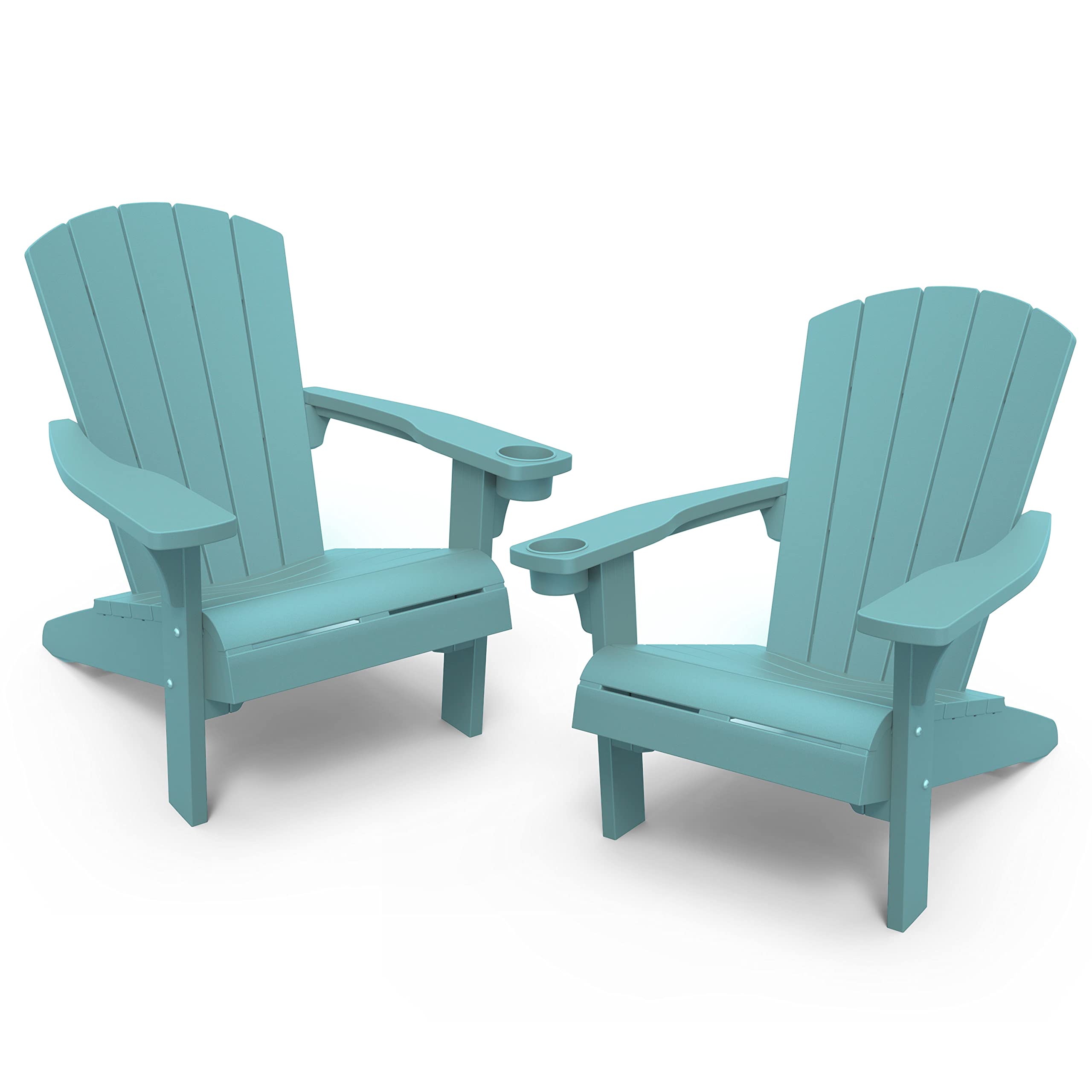 Keter Alpine Adirondack 2-Pack Resin Outdoor Patio Chairs with Cup Holder - Weather-Resistant Teal Plastic Garden Furniture for Beach, Poolside, Fire Pit & Backyard Relaxation