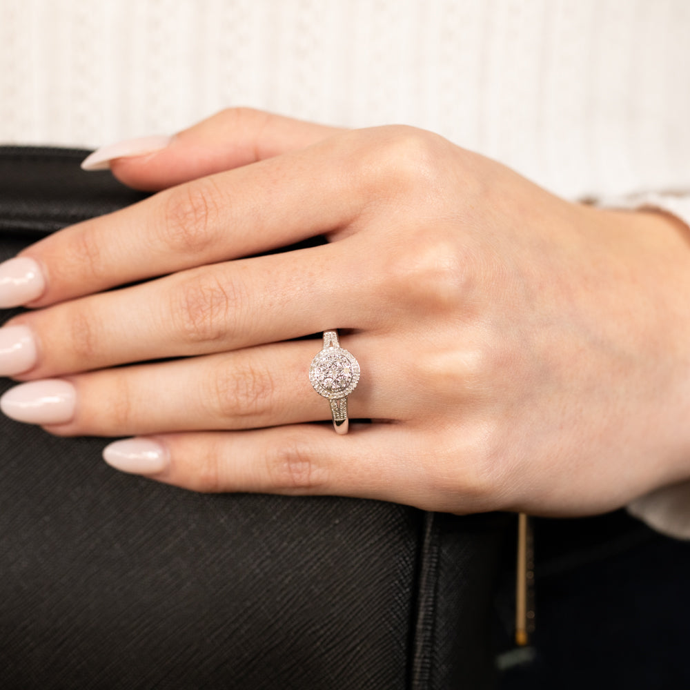 1/10 Carat Diamond Cluster Ring in Sterling Silver - Elegant Wedding, Engagement & Anniversary Jewelry Gift for Women