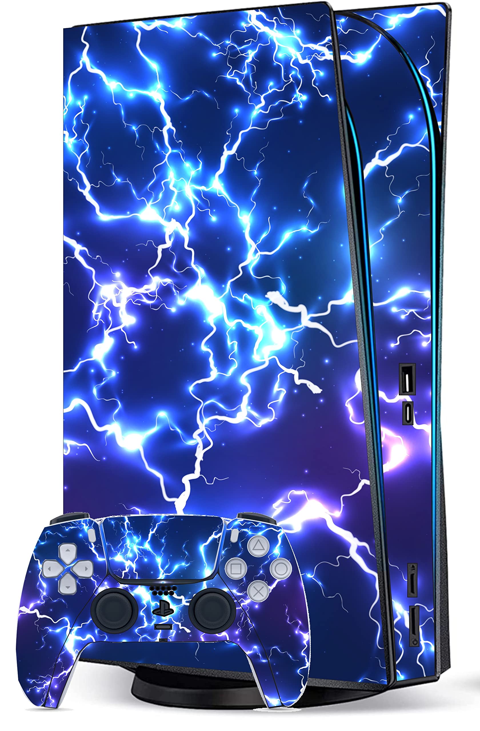 Custom Blue Electric Vinyl Skins for Playstation 5 & Controller - Premium Wrap Decal Cover Stickers for PS5 Digital Edition - Gaming Accessories for Console Protection & Style Enhancement - Perfect for Home Gaming Setup & Gift Giving