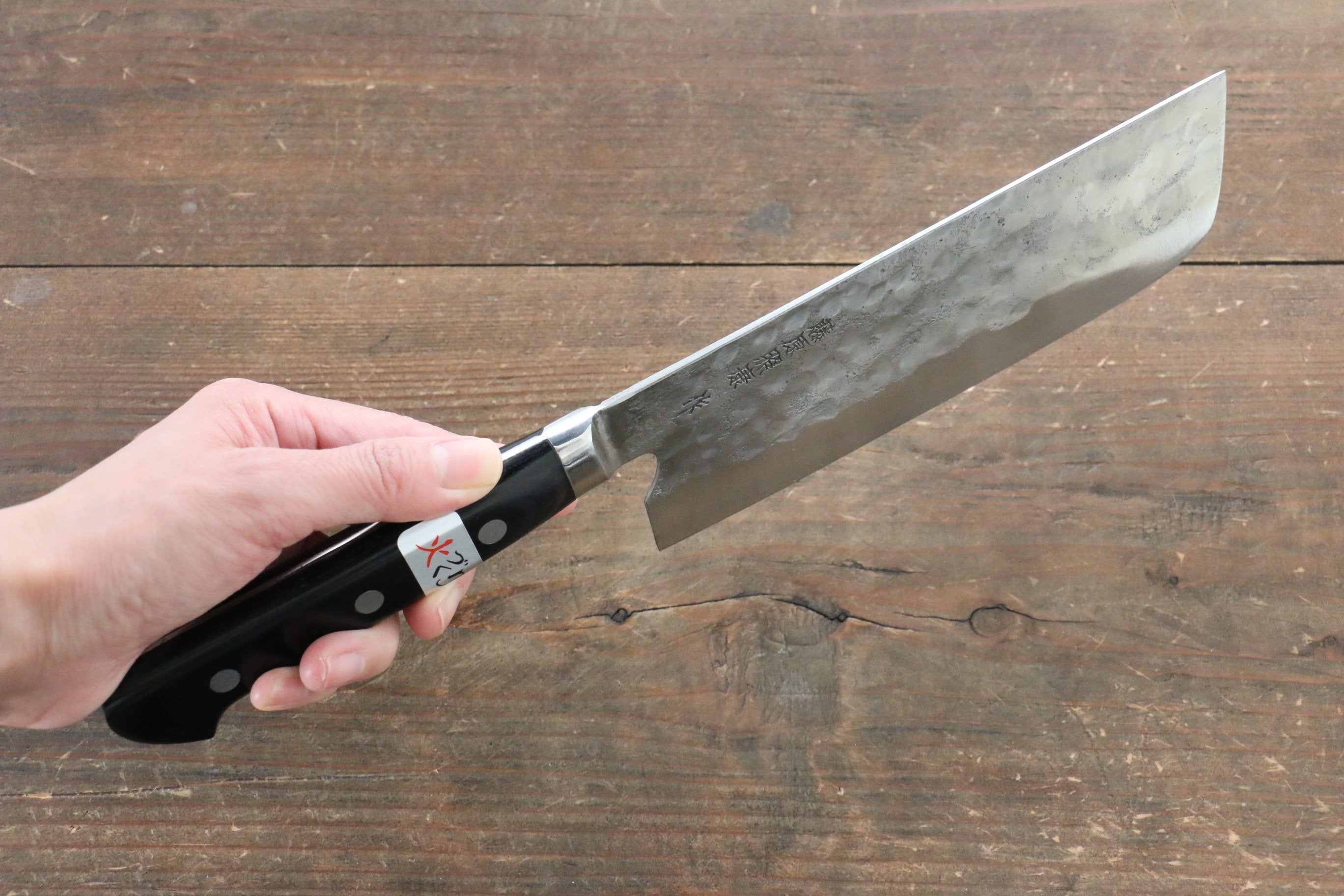 Premium Fujiwara Teruyasu Maboroshi No.1 White Steel Nashiji Hammered Nakiri Knife 165mm - Black Pakkawood Handle - Japanese Chef Knife for Slicing, Dicing & Chopping Vegetables - Perfect for Home Cooks & Professional Chefs