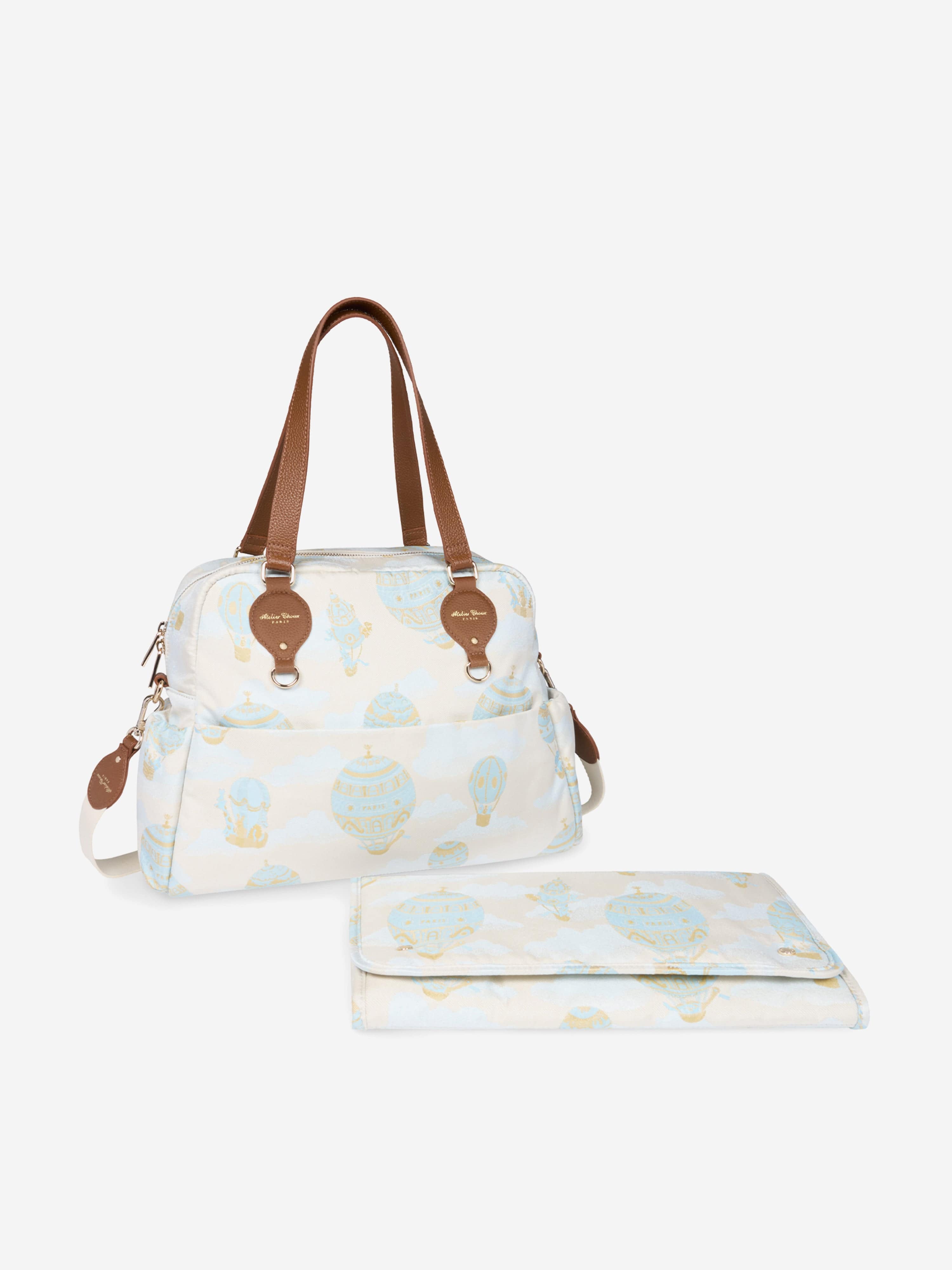 Atelier Choux Baby Hot Air Balloons Changing Bag - Blue (38cm) - Stylish & Spacious Diaper Bag for Travel, Nursery, and On-the-Go Parents