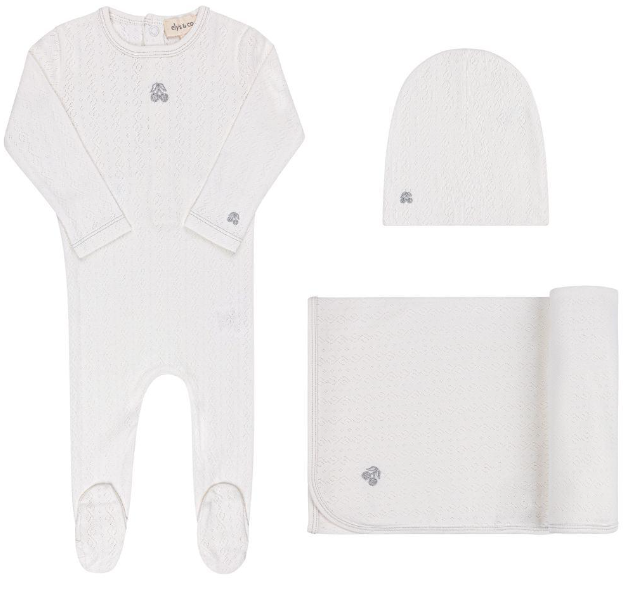ELY & CO EMB CHERRY POINTELLE 3-Piece Baby Footie Set (1M 6M) - Soft Cotton Pajamas for Newborns & Infants | Perfect for Sleepwear, Playtime & Photo Shoots
