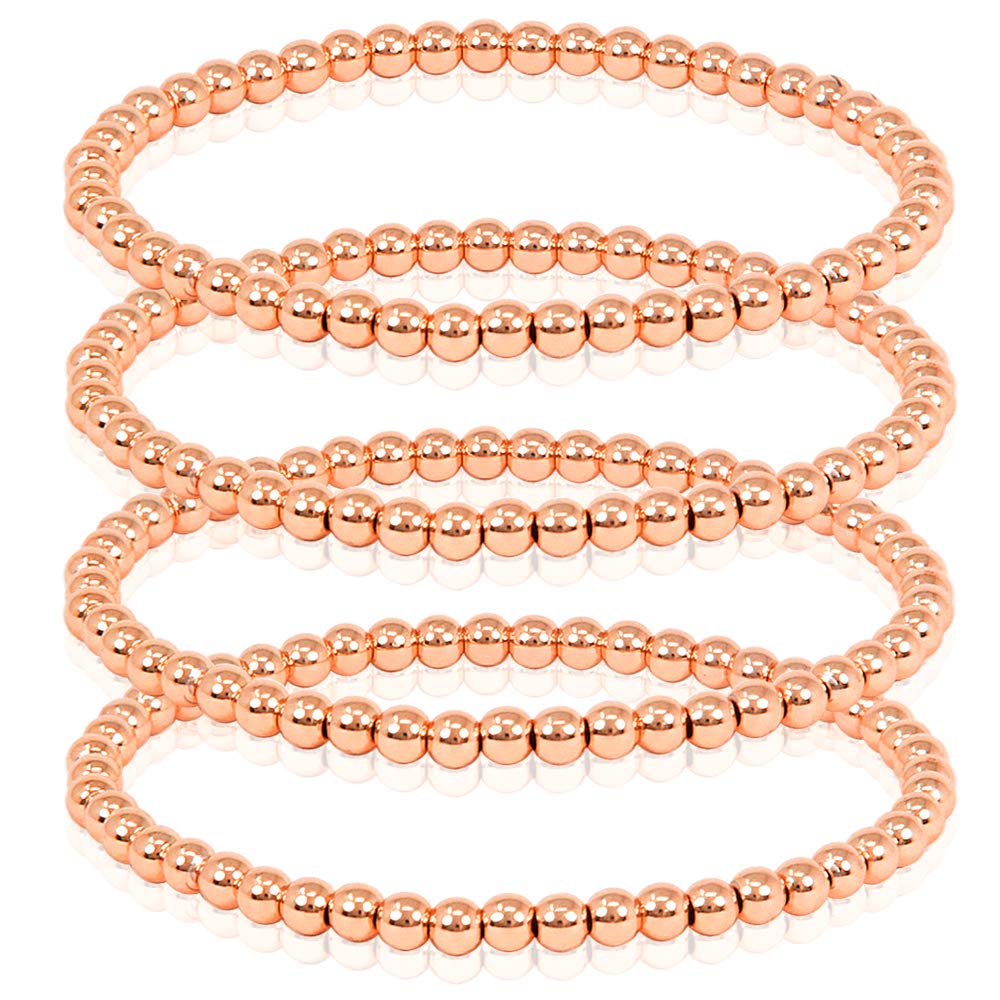 4PCS Stretchable Elastic Beaded Ball Bracelets for Women - Stainless Steel, Gold, Silver & Rose Gold | Trendy Stackable Bracelet Set for Everyday Wear, Gifts & Special Occasions