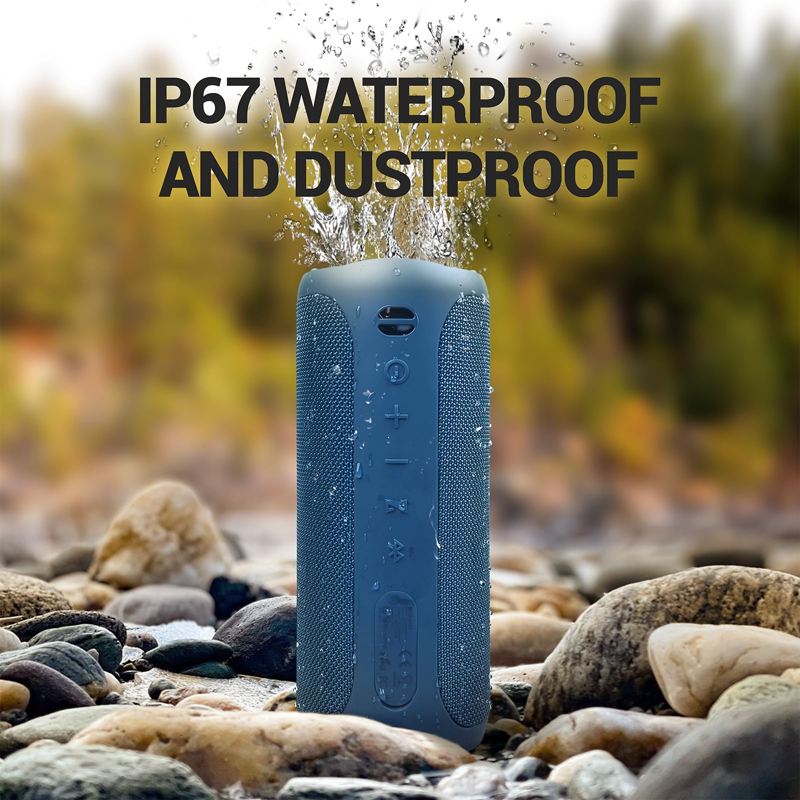 SOWO Waterproof Bluetooth Speaker Wireless - Portable Outdoor Speaker with Built-in Subwoofer, Extra Bass, Stereo Sound, IP67 Rating & Colorful LED Lights - Perfect for Parties, Camping, Beach & Pool Use - Blue