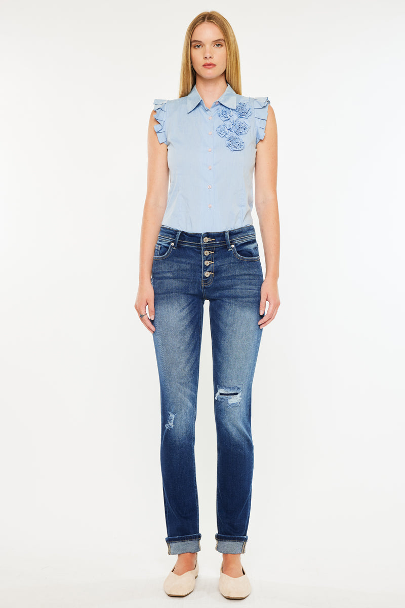 Eternity Mid Rise Slim Straight Leg Jeans for Women - Comfortable Stretch Denim Pants for Casual Wear & Everyday Outfits