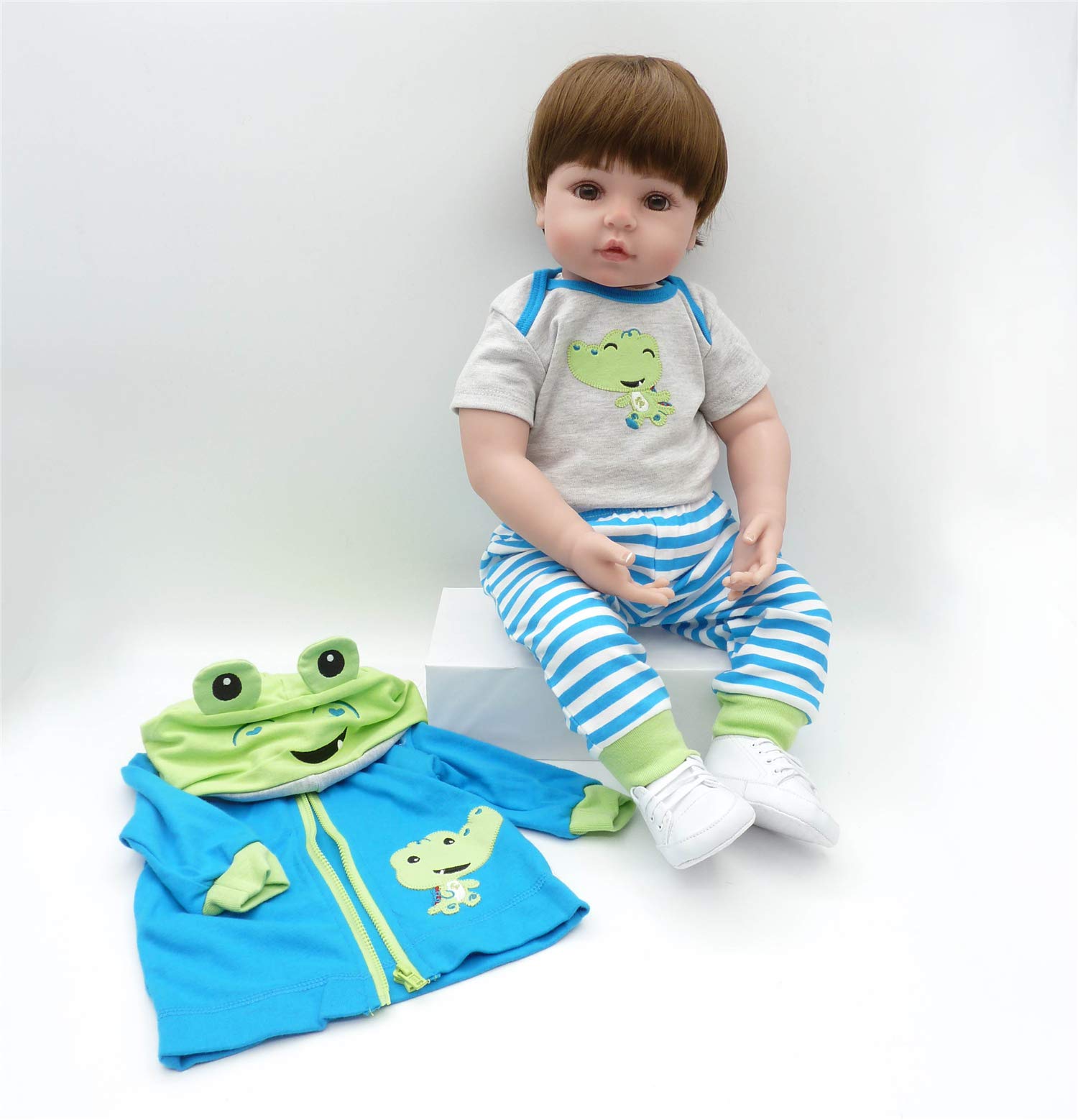Anano 18 Inch Realistic Reborn Twin Baby Dolls - Soft Cotton Body Silicone Toddler Doll Set (Boy & Girl) for Nursery Decor, Gift Giving & Collectibles