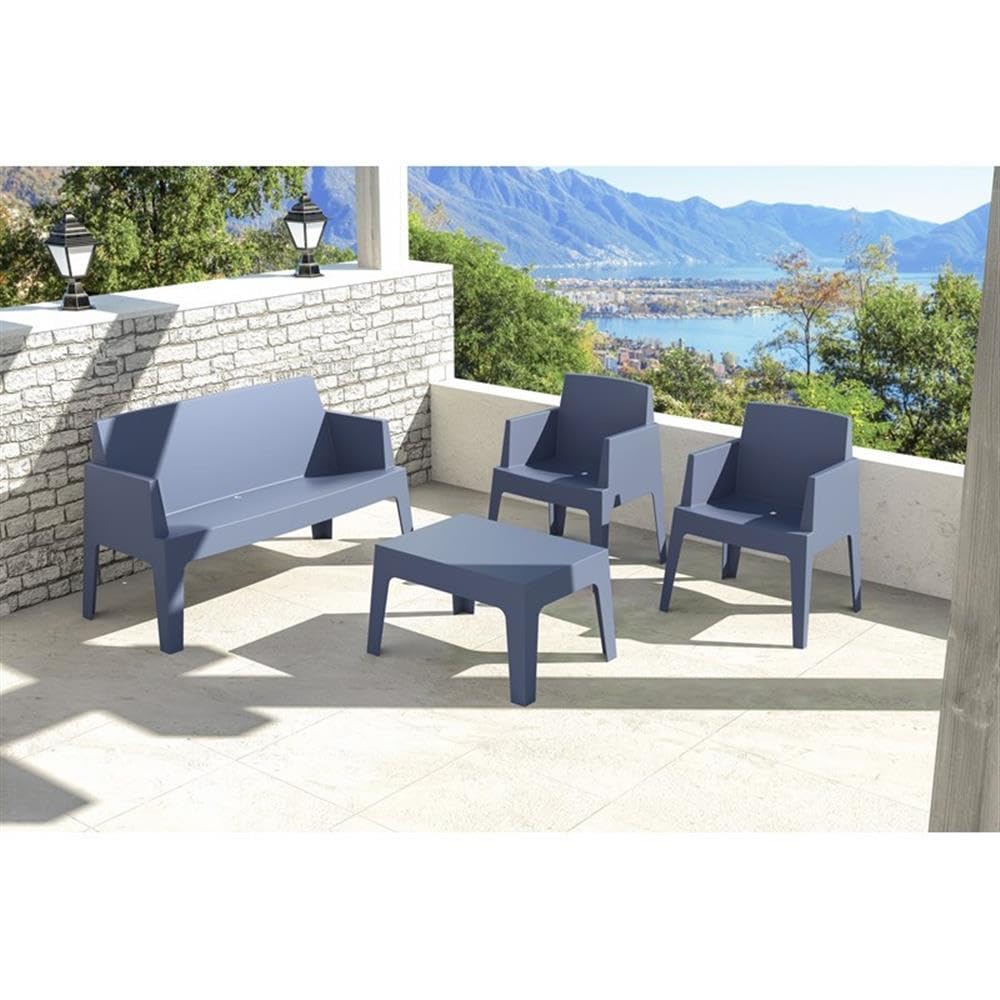 Dark Gray Compamia Box Resin Patio Coffee Table - Weatherproof Outdoor Furniture for Garden, Poolside, and Backyard Relaxation