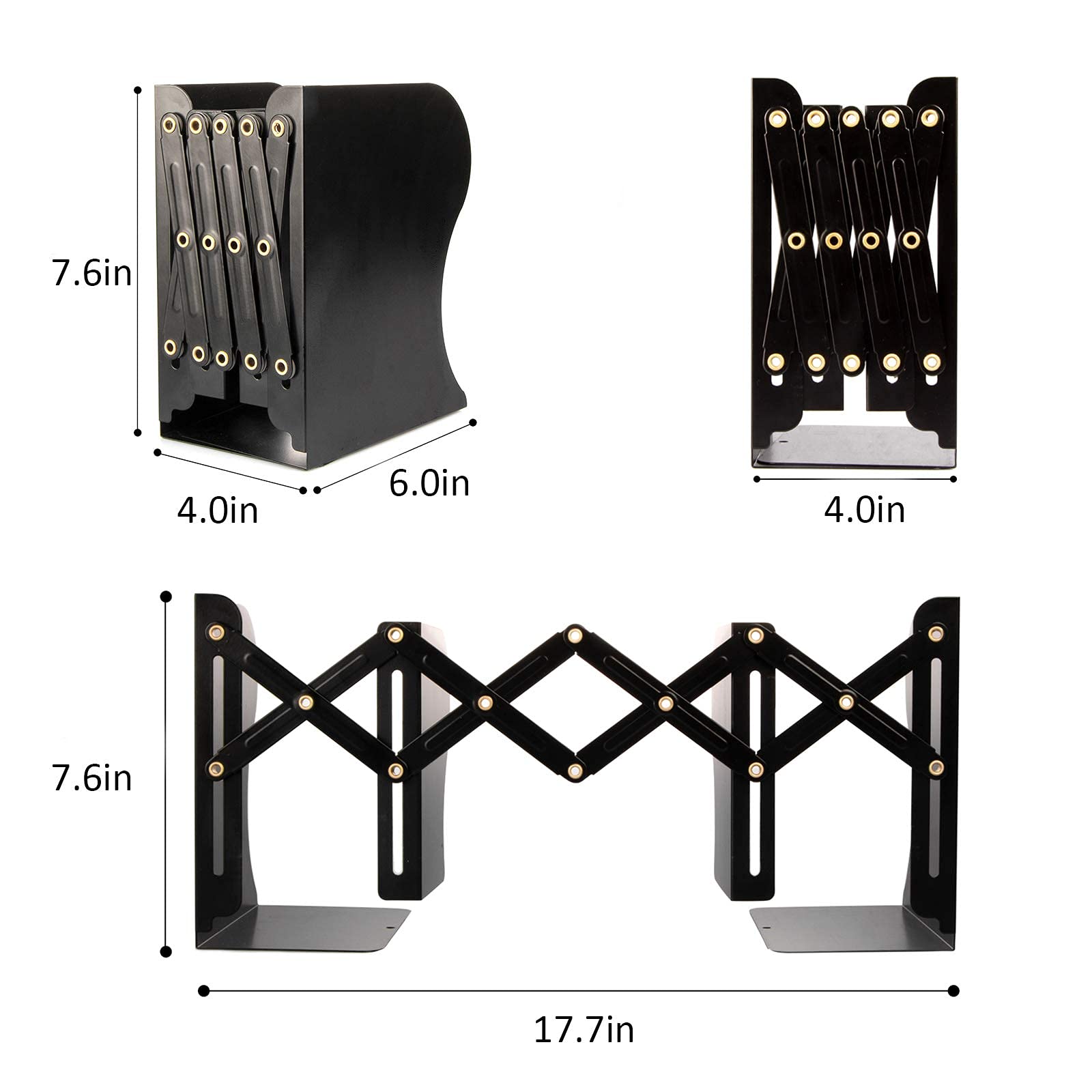 Aobopar Adjustable Heavy Duty Metal Bookends - Sturdy Book Holder for Shelves & Desk Organizer - Perfect for Office, Home & School Use (Black) | Ideal for Organizing Textbooks, Cookbooks & Office Documents