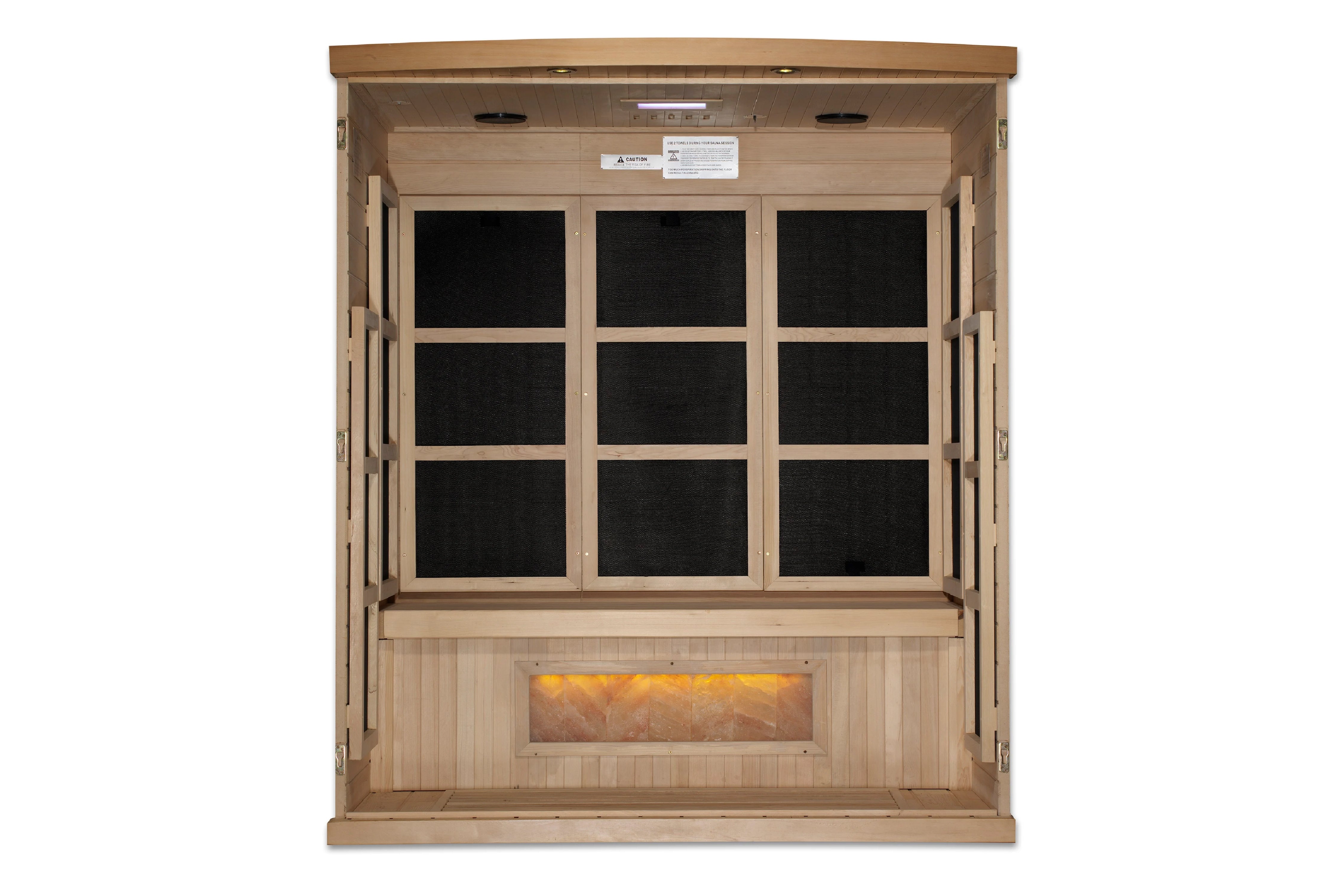 Golden Designs 3 Person Full Spectrum Near Zero EMF FAR Infrared Sauna with Himalayan Salt Bar - Home Spa, Detox & Relaxation Therapy for Wellness Enthusiasts