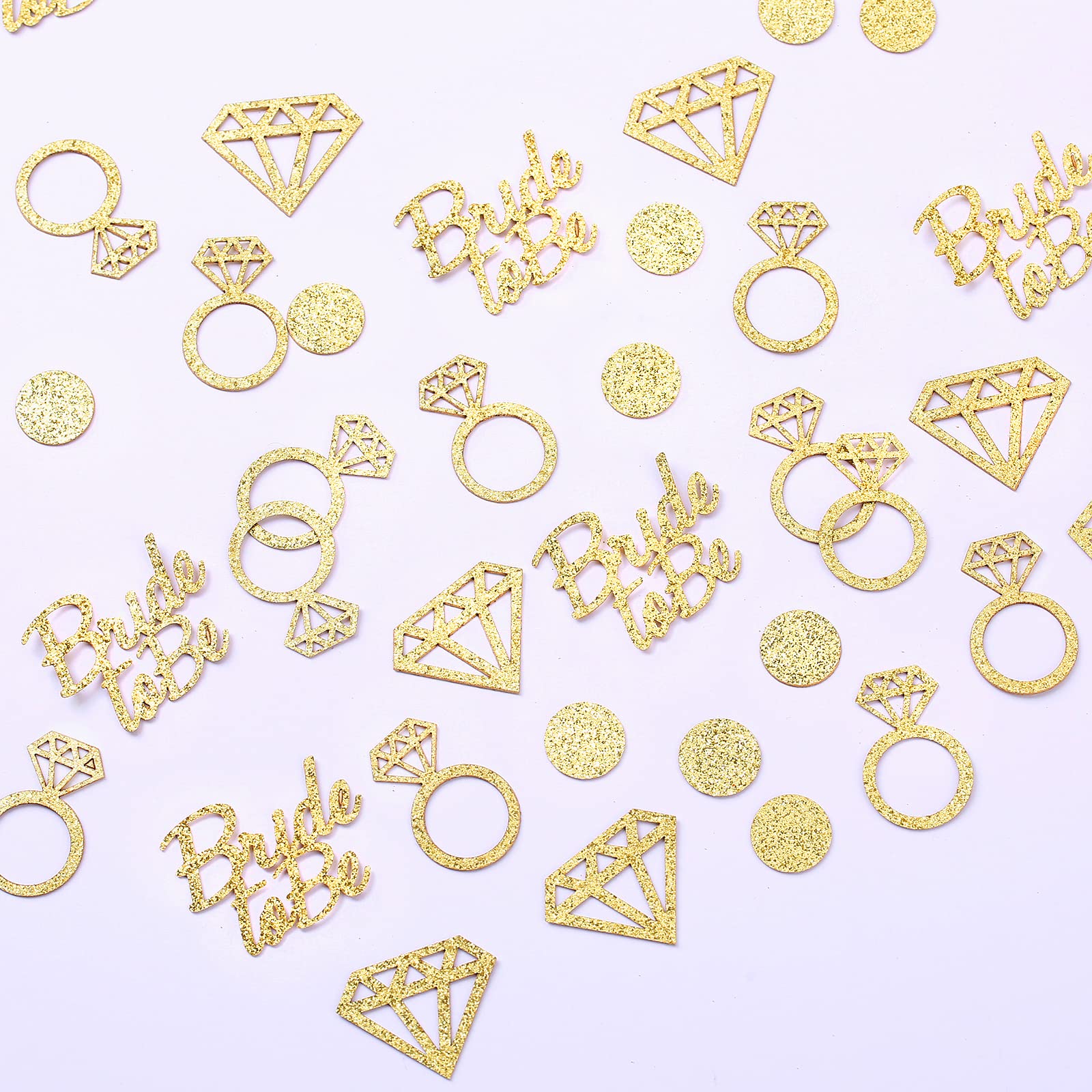 300pcs Gold Glitter Confetti for Bridal Shower Decorations - Diamond, Ring & Circle Shapes for Engagement Party, Wedding & Bachelorette Party Favors - Perfect for Table Scatter, Photo Backdrops & Gift Wrapping