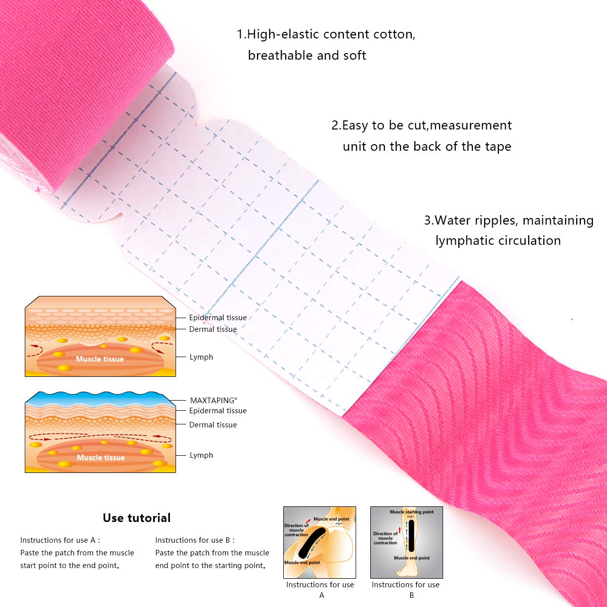 **AUPCON Elastic Kinesiology Tape – Hypoallergenic & Breathable Cotton Sports Tape for Muscle Therapy, Knee, Shoulder, Ankle & Elbow Support – 5m Precut Strips – Ideal for Athletic Recovery & Pain Relief**