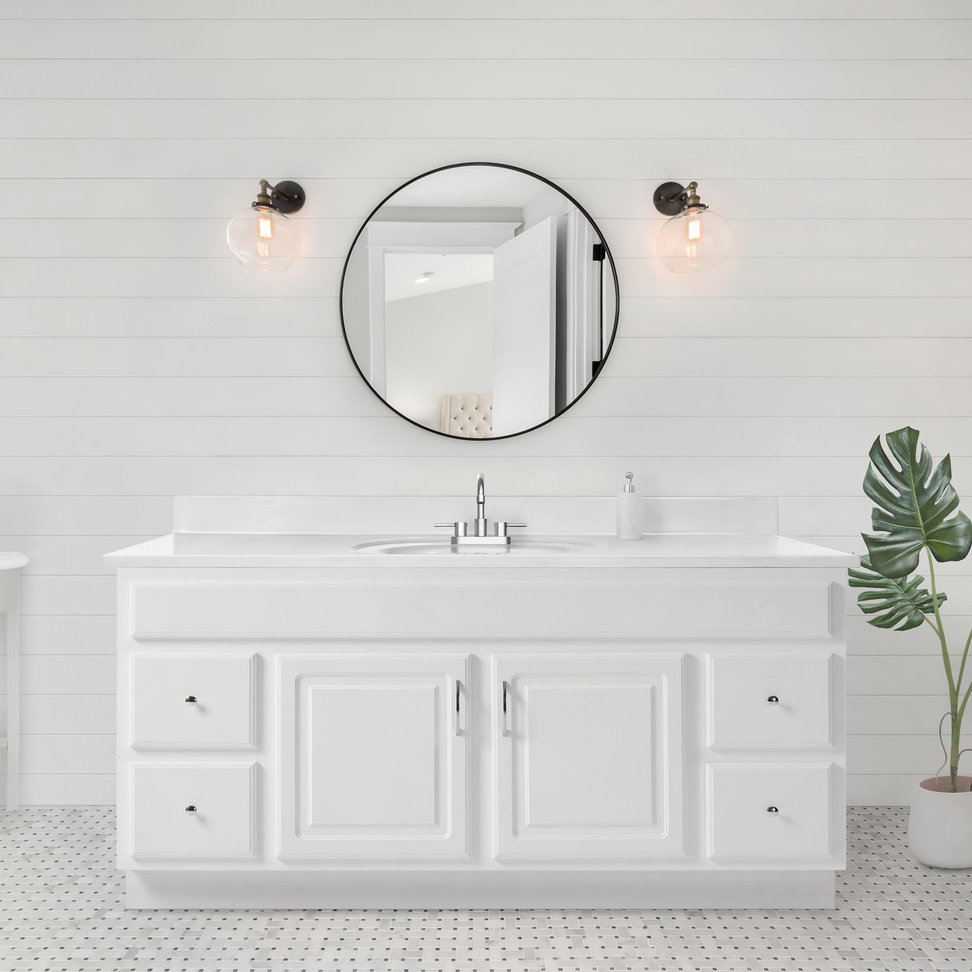 61 Inch White Cultured Marble Bathroom Vanity Top with Backsplash - Durable Modern Design for Home Renovation - Perfect for Master Bath & Powder Room Upgrades (Design House 597427)