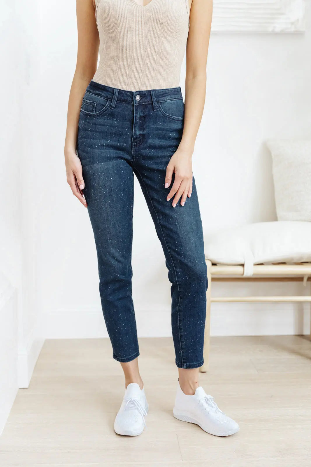 Mid Rise Relaxed Fit Mineral Wash Jeans for Women - Soft Comfort Stretch Denim Pants - Casual Everyday Wear for Work, Travel & Weekend Outfits