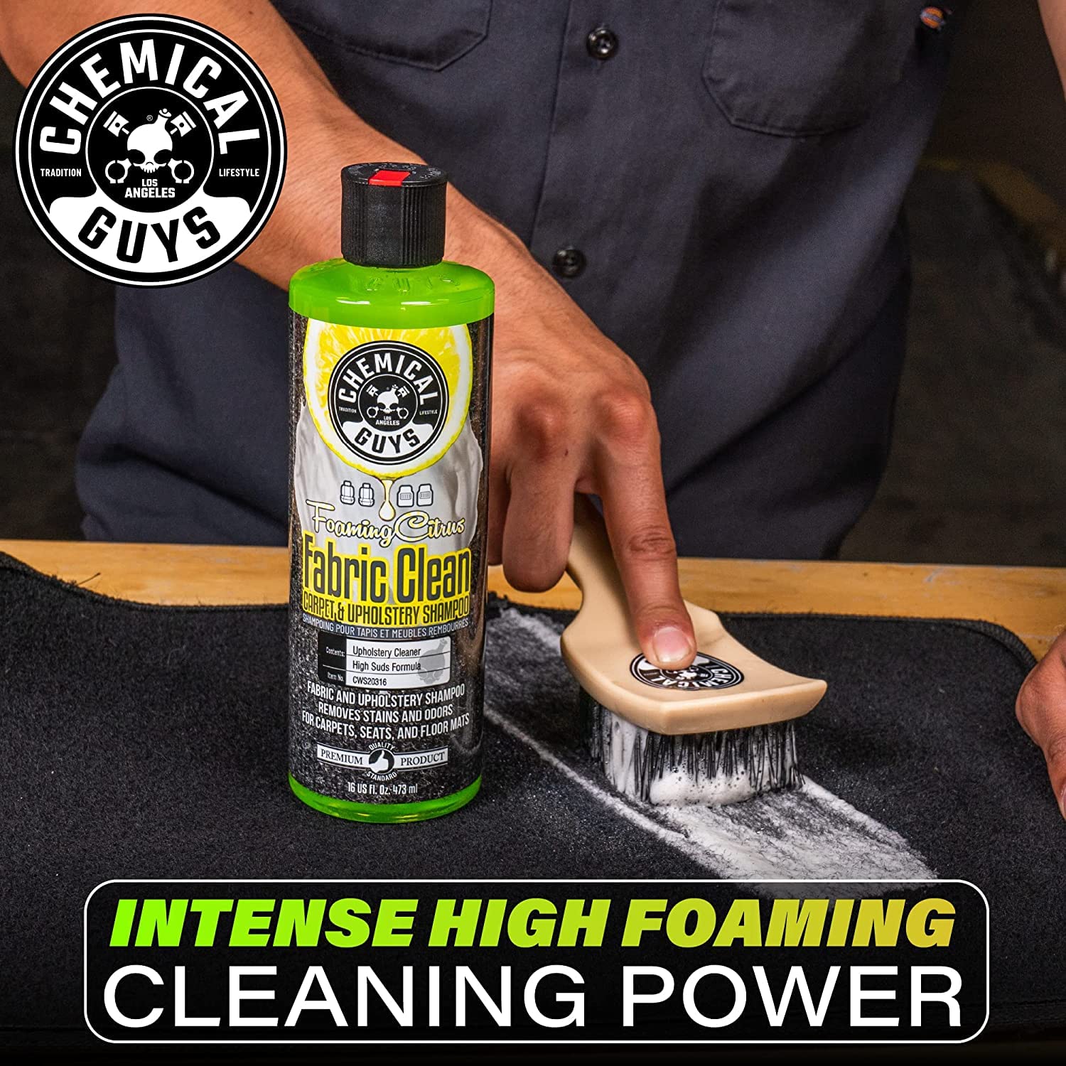 Chemical Guys Foaming Citrus Fabric & Carpet Cleaner - 32 fl oz, Safe for Cars, Home, Office Upholstery, Seats & Floor Mats | Powerful Stain Remover with Fresh Citrus Scent | Ideal for Deep Cleaning Car Interiors, Sofas & Pet Stains
