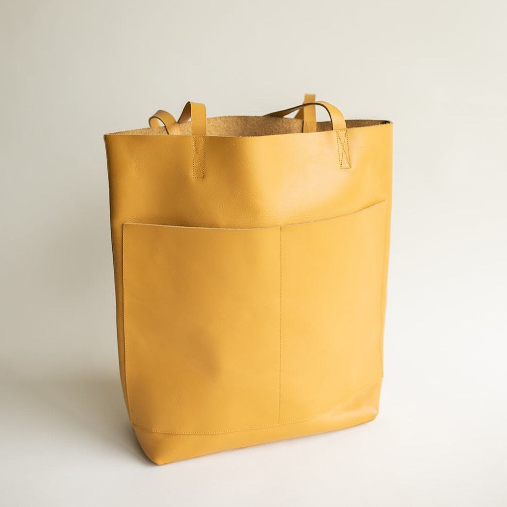 Premium Classic Leather Tote Bag for Women - Goldenrod Yellow Handbag - Stylish Work Bag, Travel & Everyday Carry Purse
